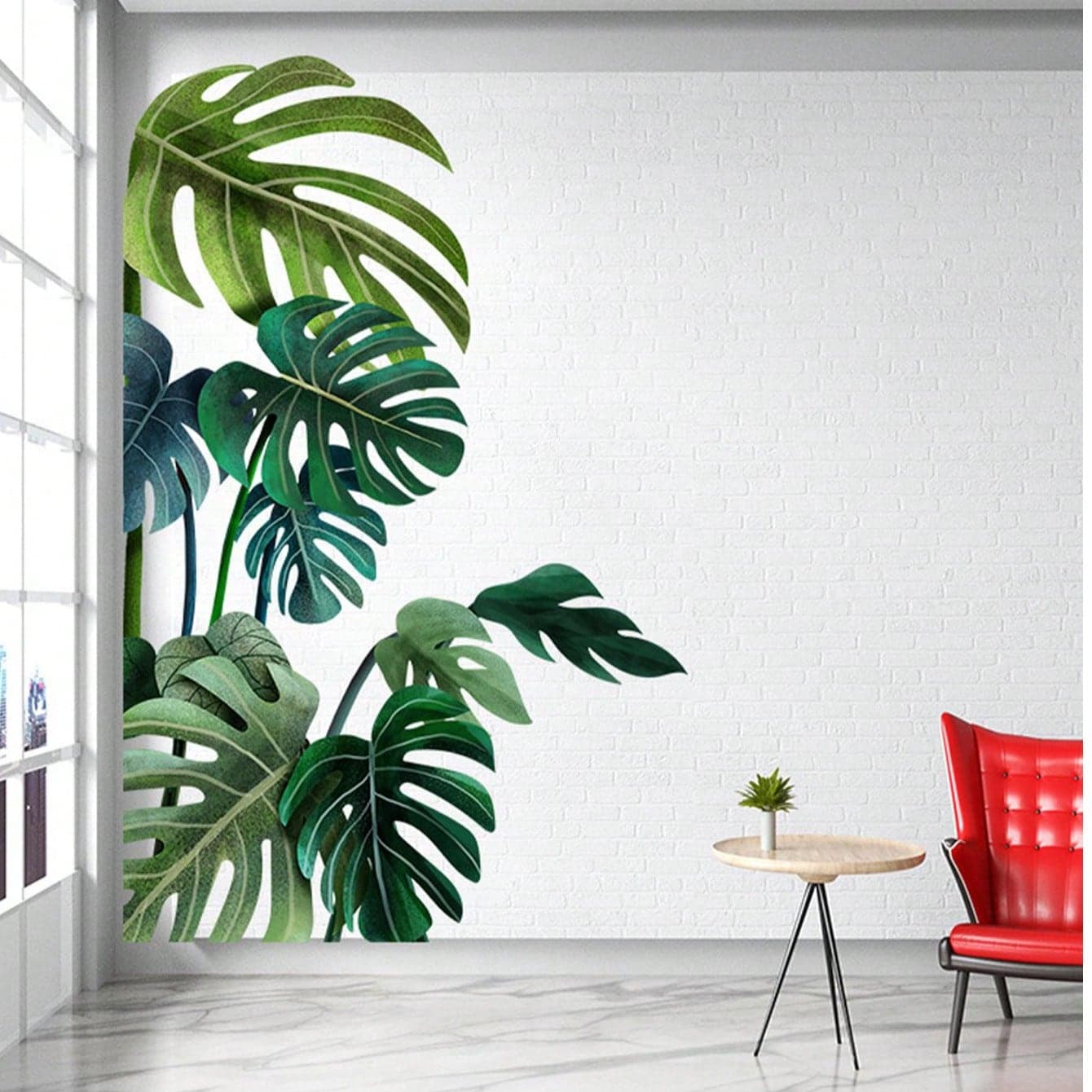 1-2 pezzi Adesivi murali 3D con piante verdi, Adesivi murali decorativi in PVC impermeabile per decorazione di casa, soggiorno, camera da letto,