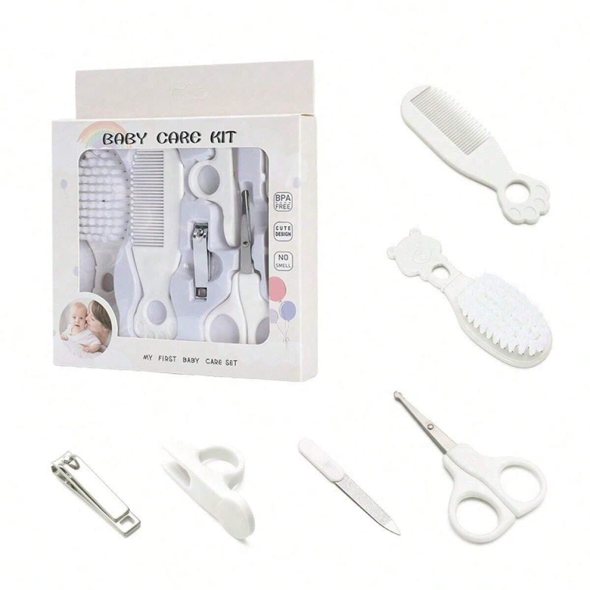 6 pezzi Set di cura per neonati a tema cartoni animati con scatola, set di cura quotidiana per unghie e capelli per neonati, set di toelettatura per