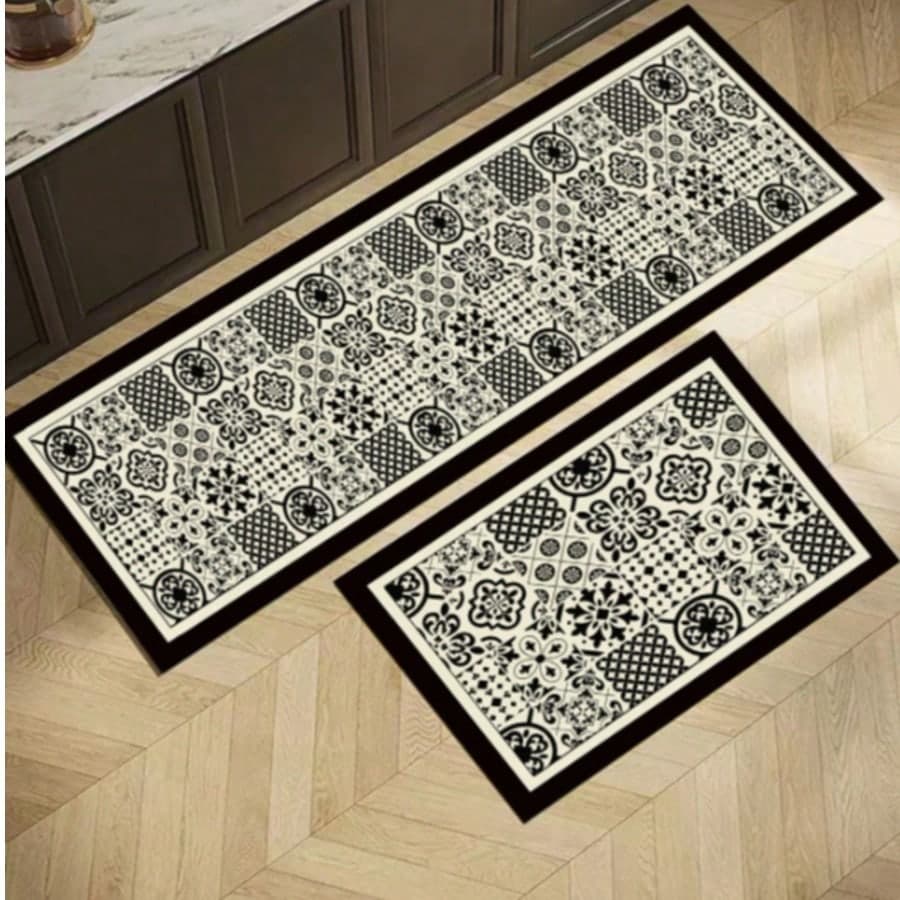 Tappeto da cucina retrò con motivo geometrico, in velluto, stile art déco europeo classico, pieghevole, facile da pulire, adatto per i piedi nudi,