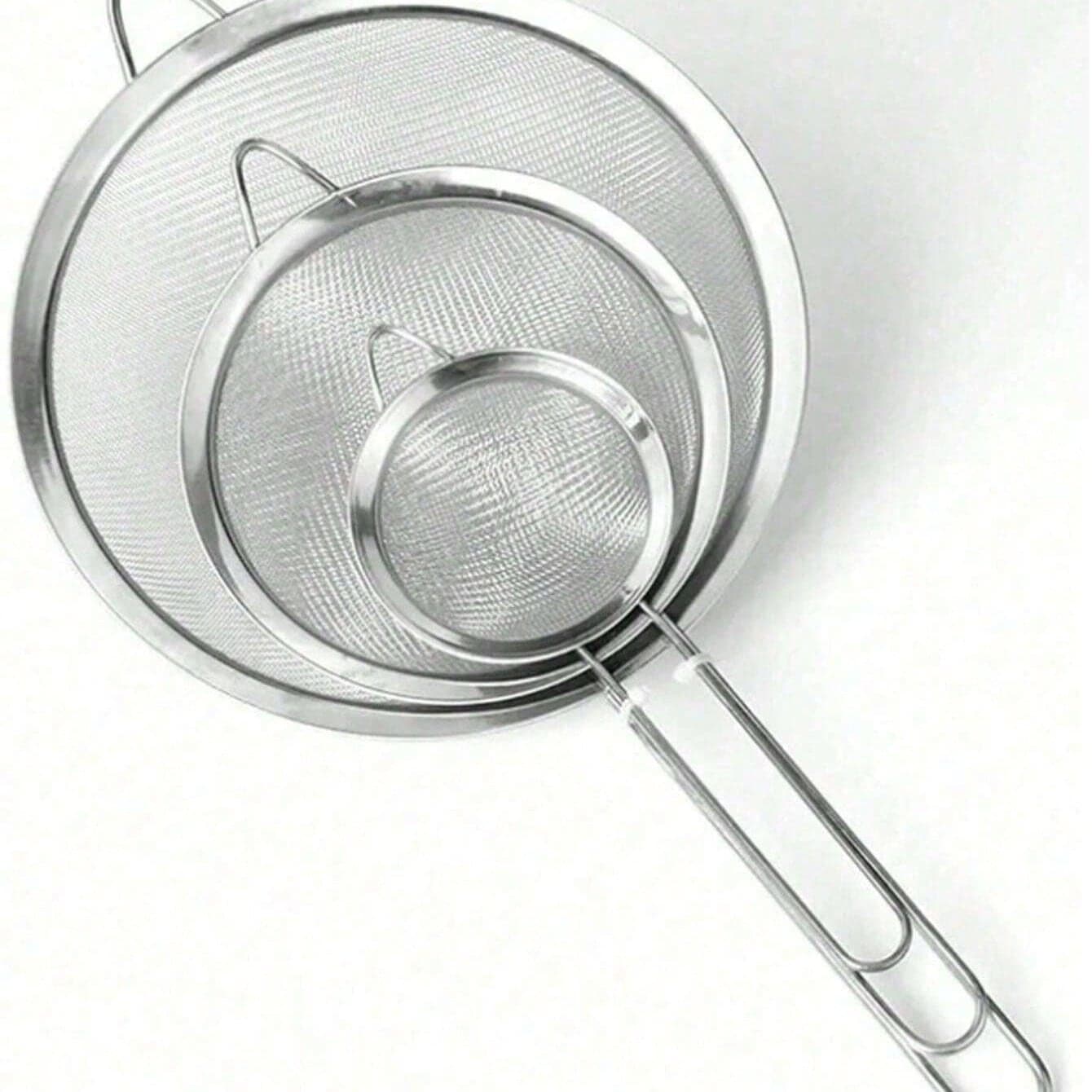 3 pezzi/set Colino da tè in acciaio inossidabile a maglia fine con manico - Setaccio per polvere di matcha giapponese, stagione back to school