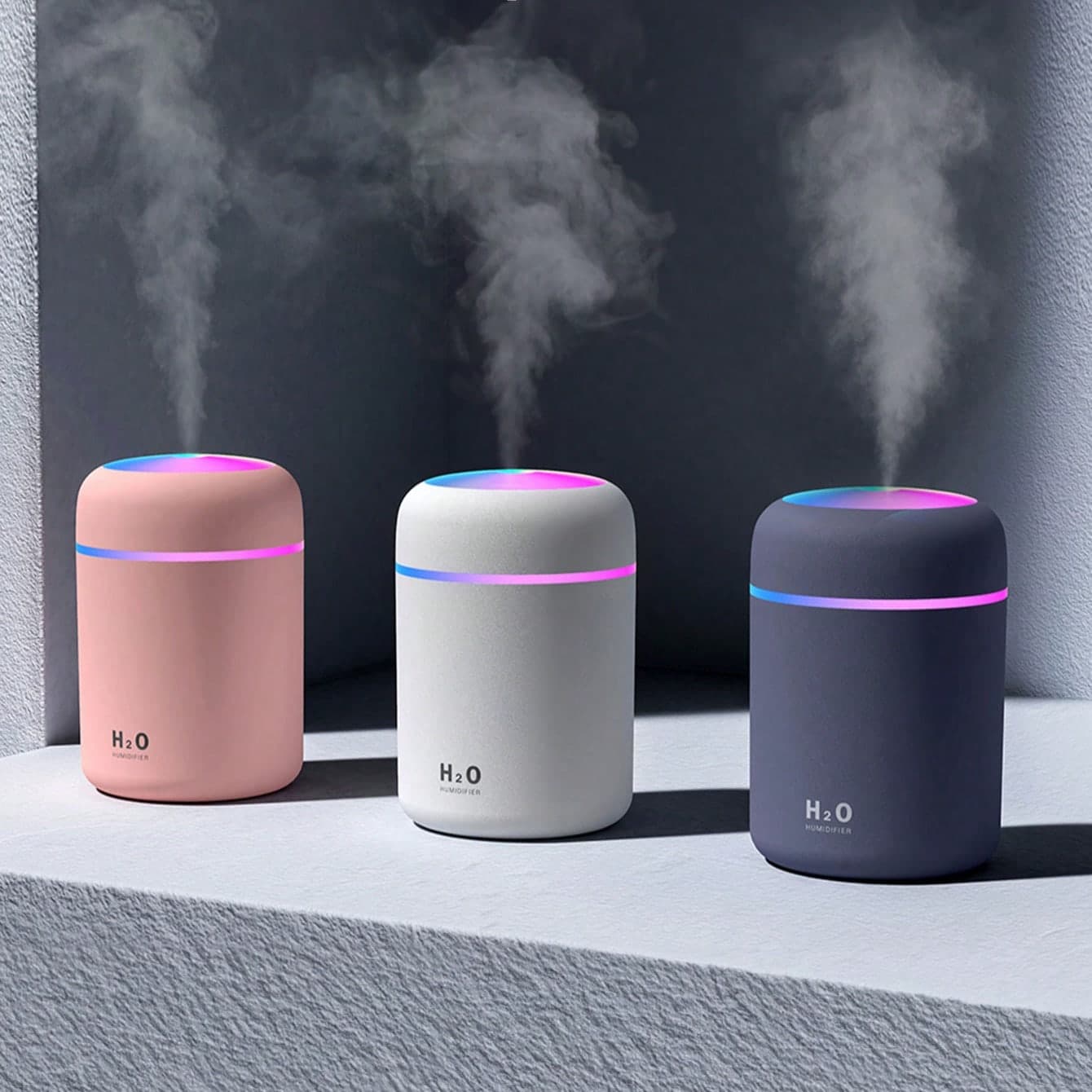 7,8 * 7,8 * 11,9 cm 300ml Umidificatore da scrivania a ultrasuoni con diffusore di aromi, funzionamento silenzioso, doppia modalità di