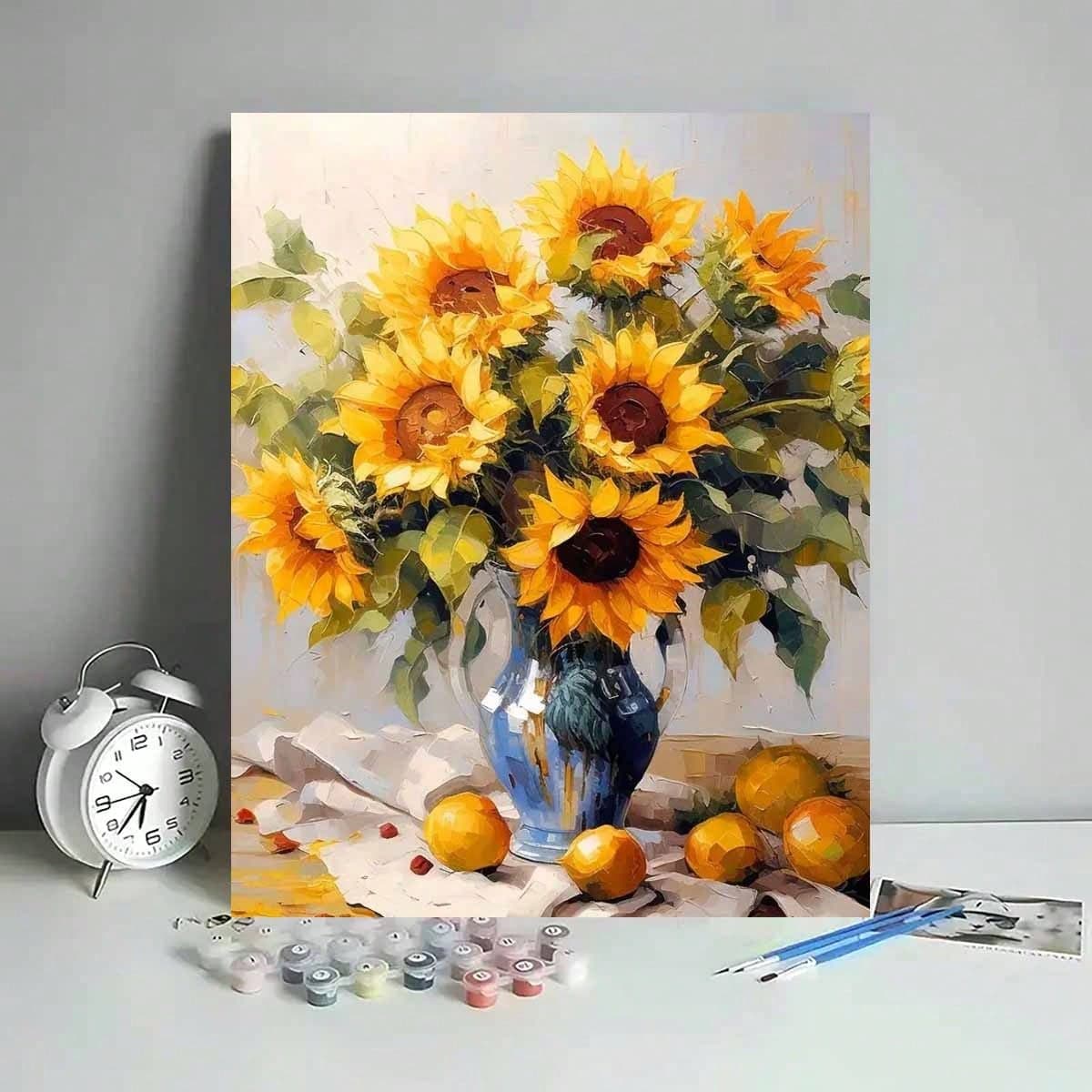 1 set Dipinto di girasoli fai da te per pittura a numeri, senza cornice, regalo per compleanni, vacanze, senza abilità di disegno richieste, può