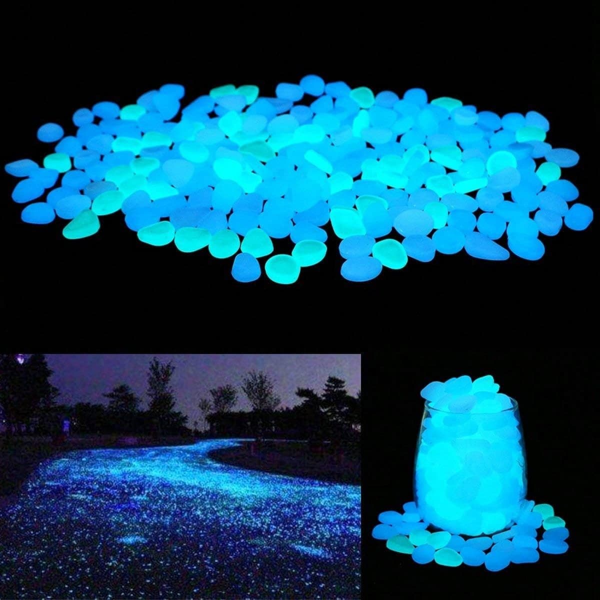 100/300/500 pezzi Pietre che brillano al buio, accessori decorativi da giardino luminosi, decorazioni per micropaesaggi e acquari, set di ciottoli per