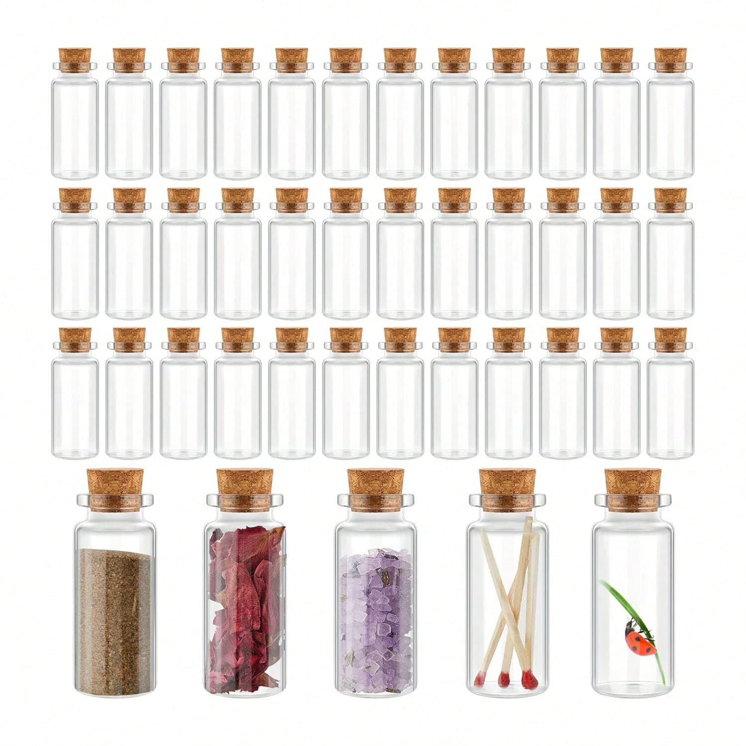 10/20/50 pezzi Bottiglie di vetro mini da 10ml con tappi di sughero in legno, mini fiale di vetro, piccole bottiglie trasparenti, bottiglie dei