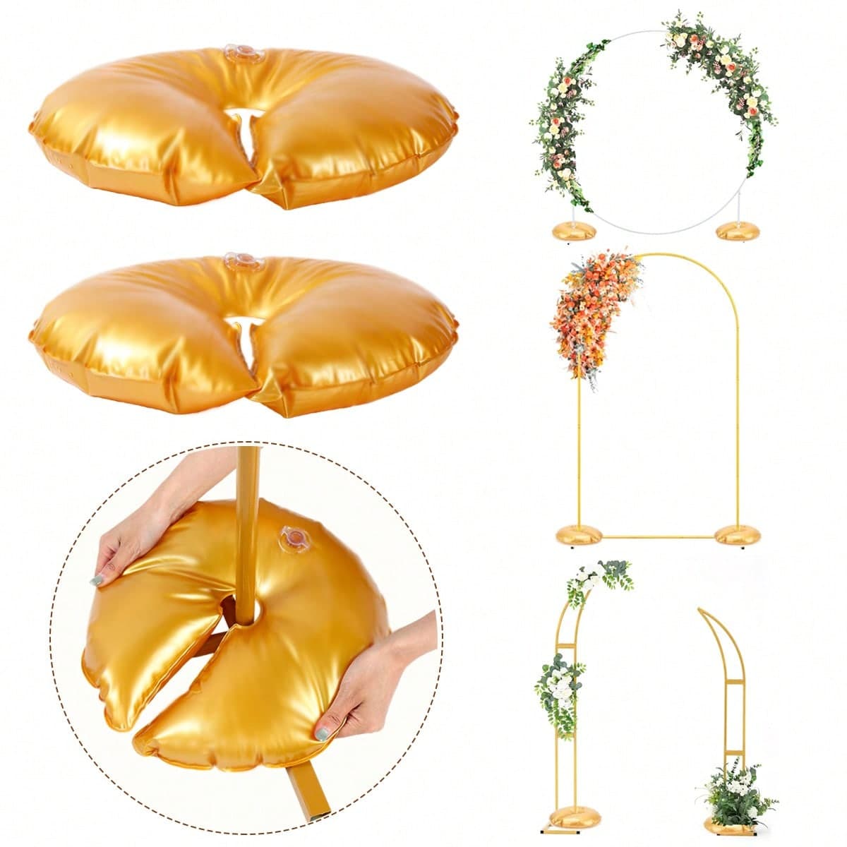 2 pezzi Base di supporto ad arco gonfiabile dorata BUQ, Sacca d'acqua a forma di U dorata, Struttura ad arco a palloncino riutilizzabile a forma di U,