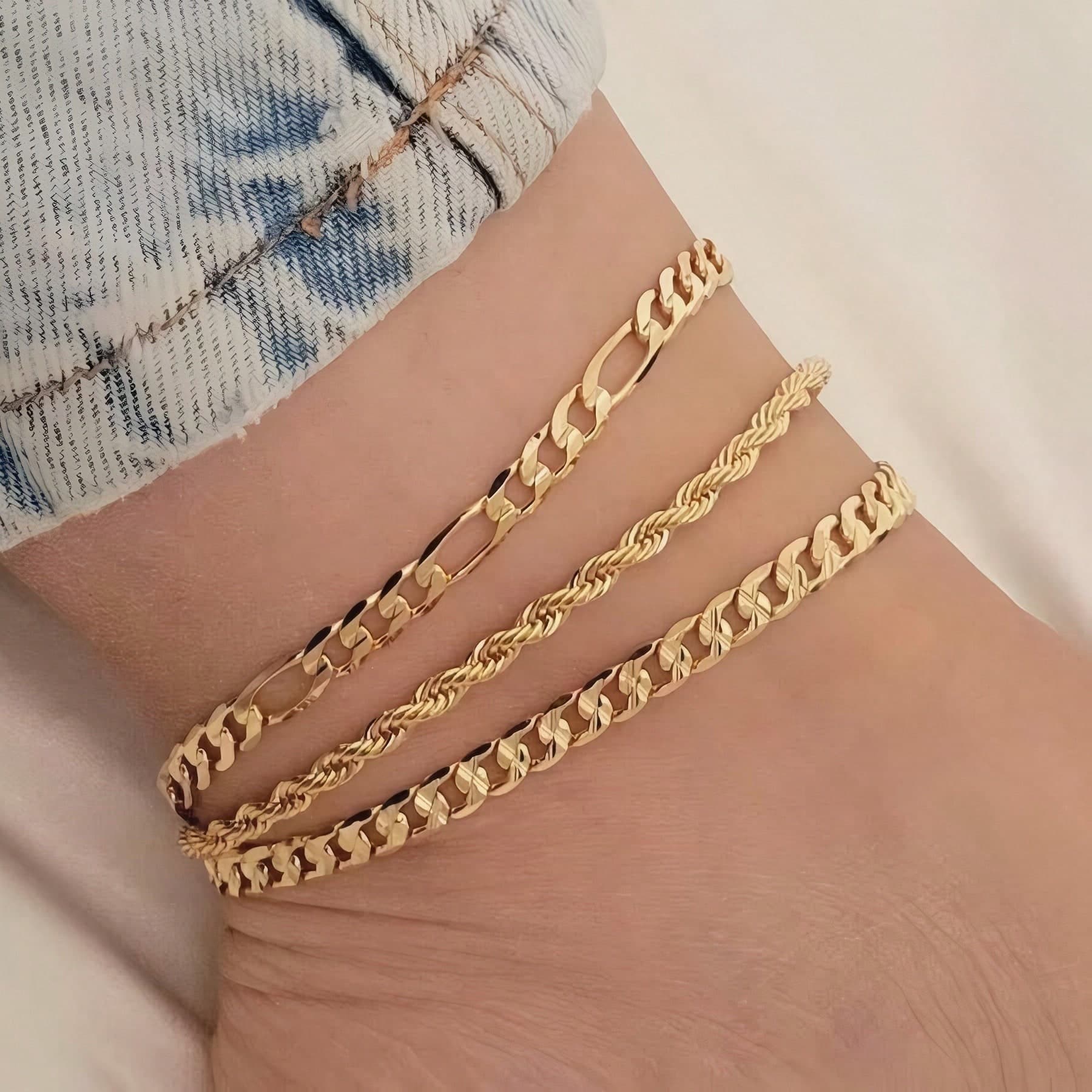Set da 3 cavigliere a più strati in oro, design unico, stile da spiaggia e strada, adatte per uso quotidiano delle donne, ottimo regalo per amiche