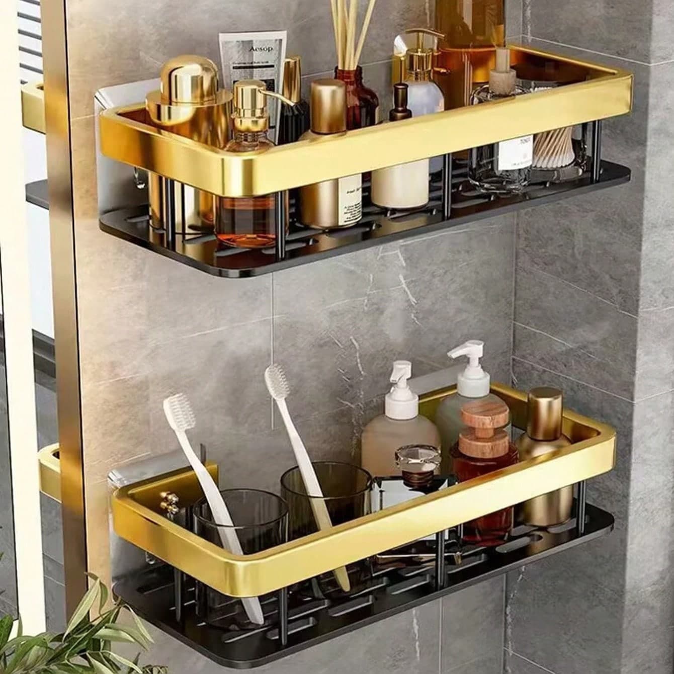 2 pezzi Scaffale di stoccaggio per il bagno, scaffale angolare da doccia in alluminio spaziale montato a parete per il bagno, scaffale di stoccaggio