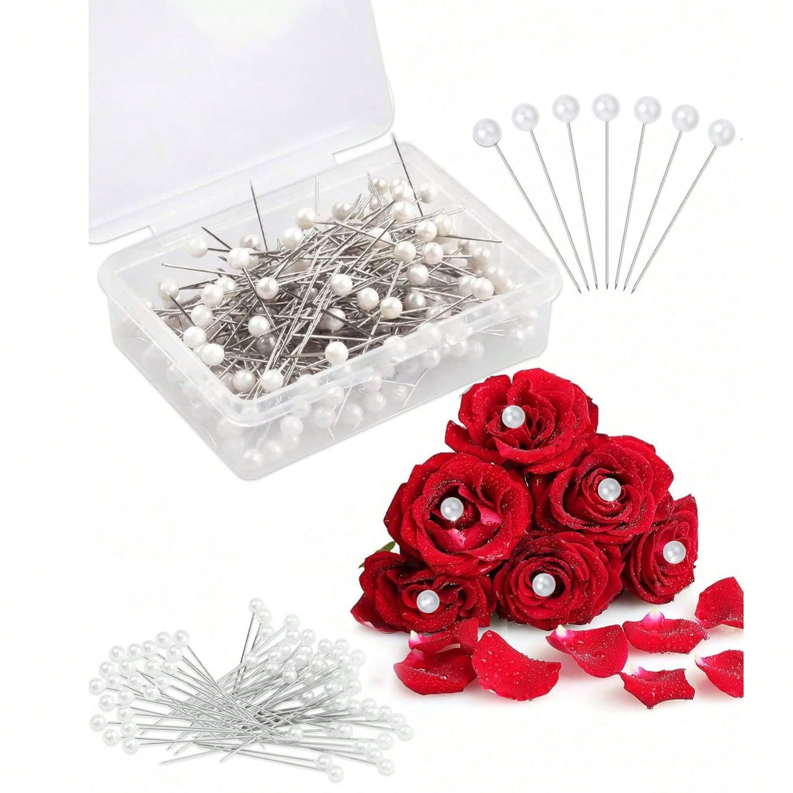 300 pezzi/100 pezzi Spilli da cucito con teste a perla da 1,5 pollici per bouquet, spilli diritti con teste a perla, spilli dritti bianchi per cucito,