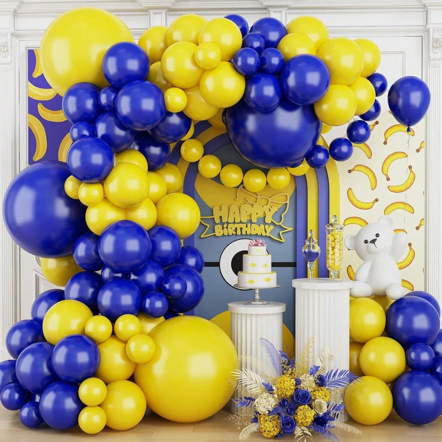 100 palloncini blu e gialli, kit per arco di palloncini, ghirlanda di palloncini blu reale e gialli di diverse dimensioni, adatto per decorazioni di