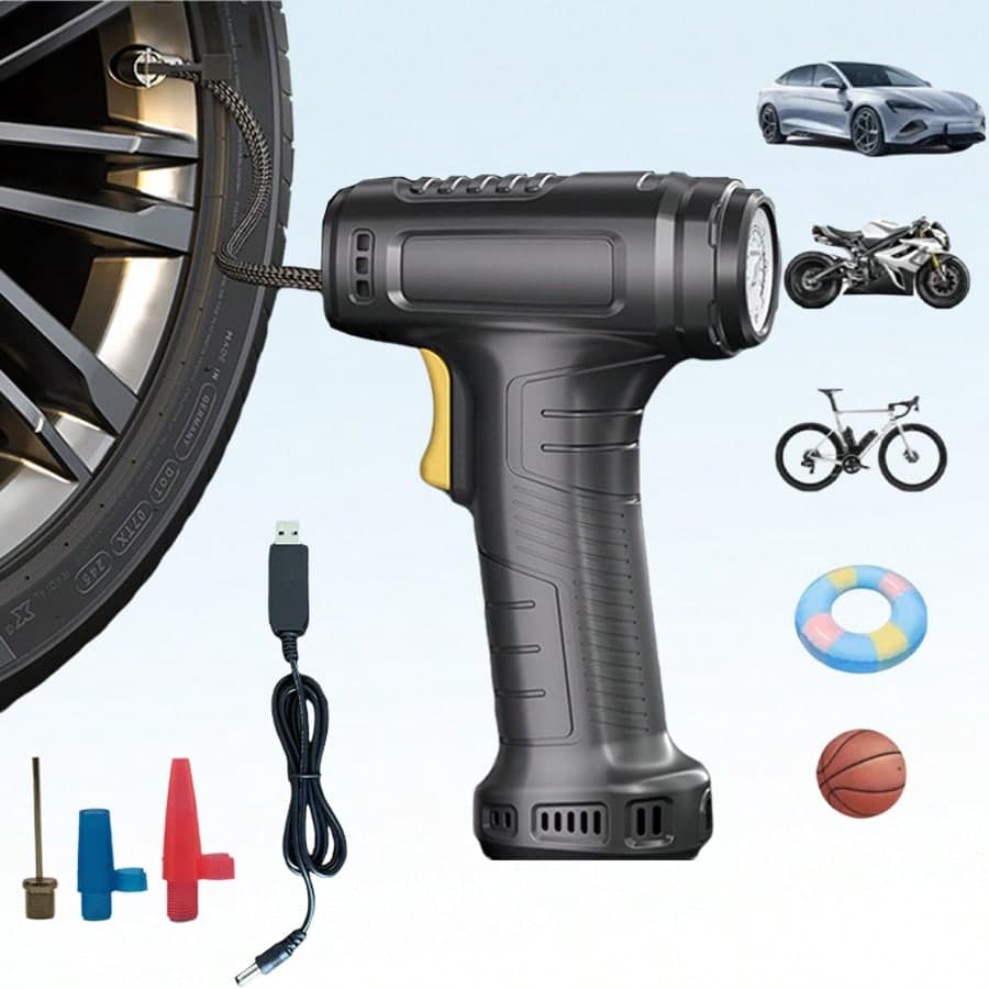 Compressore d'aria portatile, gonfiagomme, pompa d'aria per auto 150 PSI. Il modello con cavo non include la batteria; il modello senza cavo include