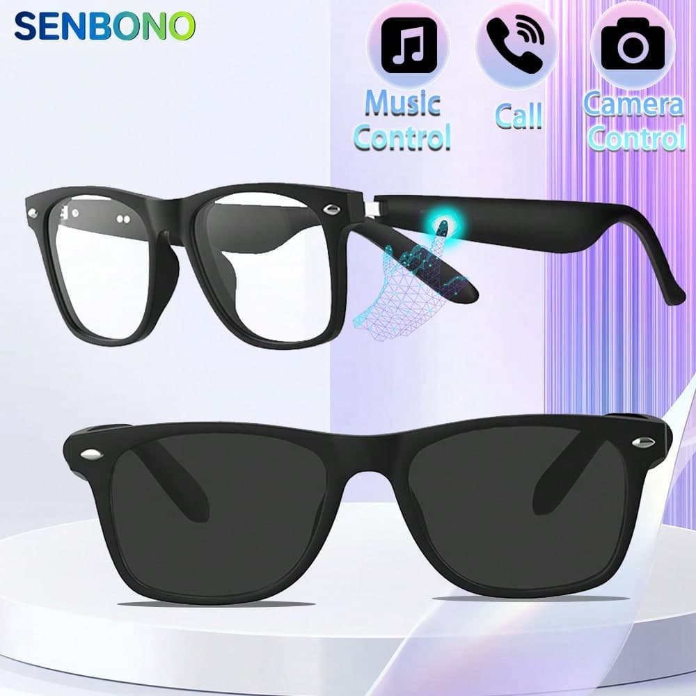 Occhiali senza fili intelligenti SENBONO di nuova generazione - Tecnologia indossabile con controllo touch, audio Hi-Fi, microfono integrato,