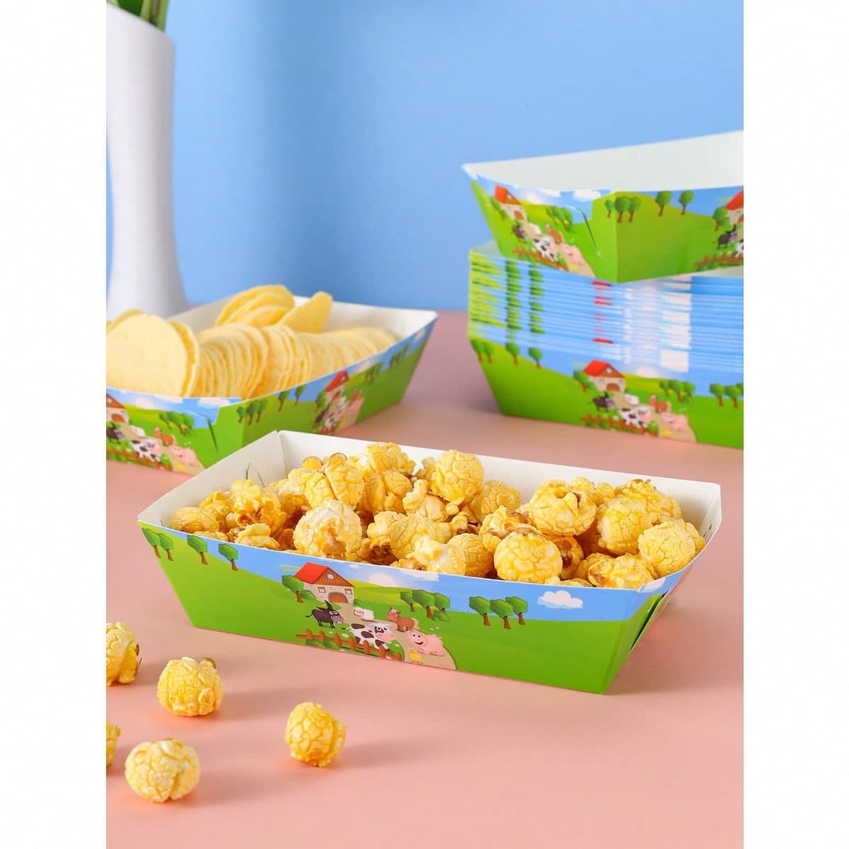 10/24 pezzi Scatole per alimenti a tema fattoria, scatole per patatine fritte, scatole per popcorn, decorazioni per feste e scatole per spuntino per
