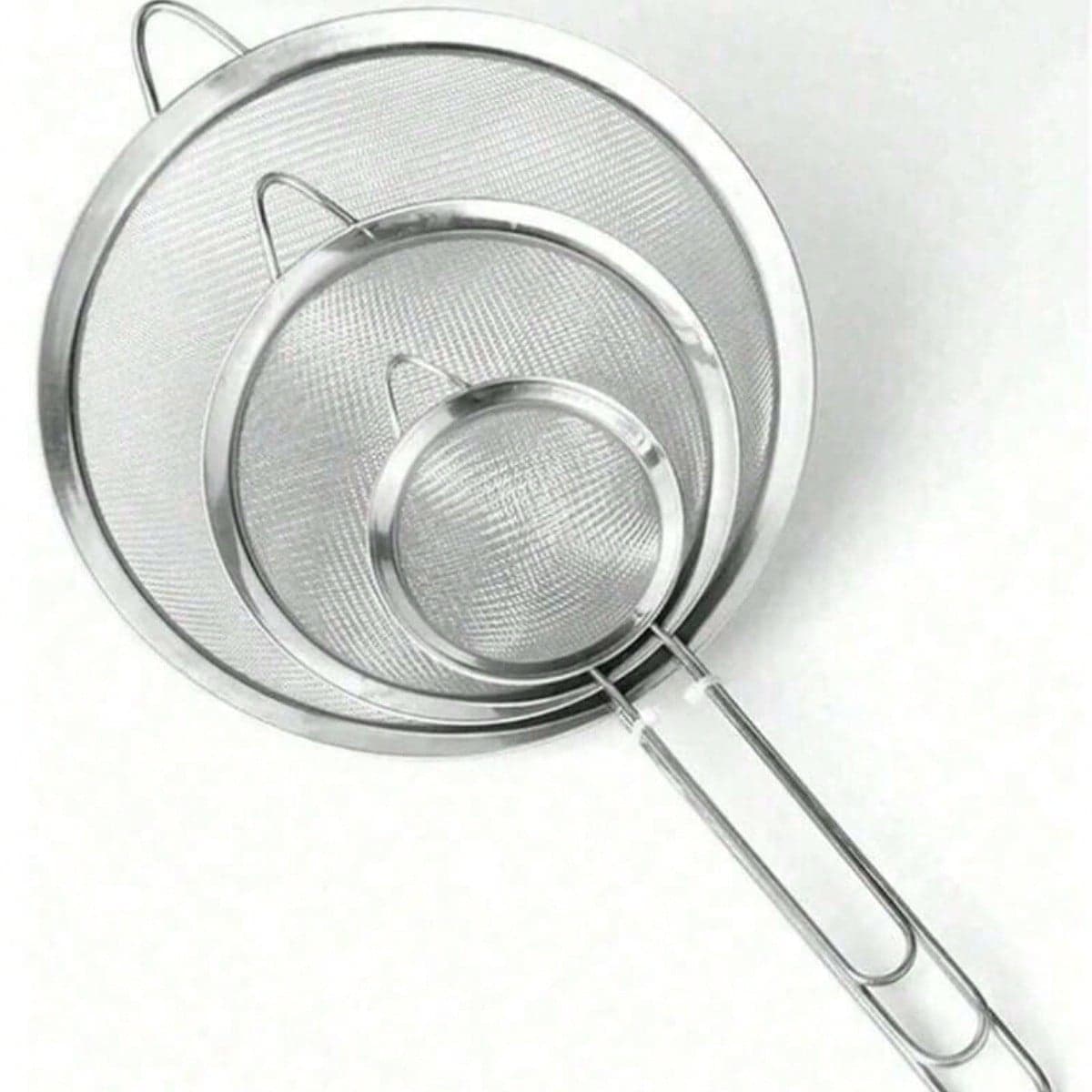 1 pezzo/3 pezzi Colino fine in rete, mestolo setaccio in acciaio inossidabile, utensile da cucina multifunzionale per filtrare farina, tè, olio per