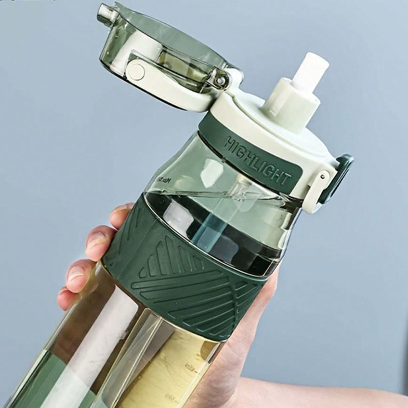 1 pezzo Bottiglia d'acqua portatile per sport all'aperto da 1000ml/800ml/600ml con cannuccia, durevole, verde con coperchio di e manico, ritorno a