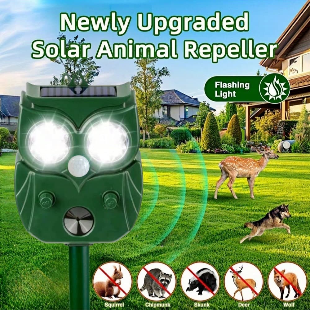 1 pezzo Dispositivo repellente per animali alimentato a energia solare per uso esterno, repellente ultrasonico per animali con sensore di movimento,