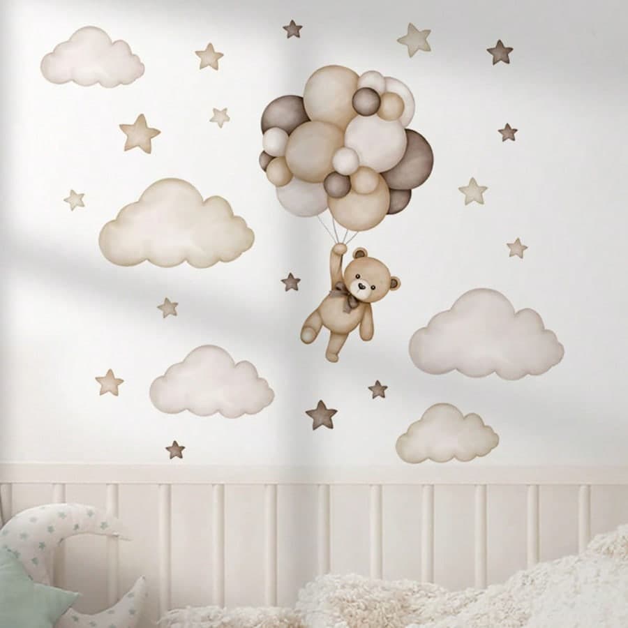 1 pezzo 30*90cm Adatte per parete in PVC rimovibile, decorazione da parete con palloncini a forma di bear cartoni animati, adatte per camera da letto,