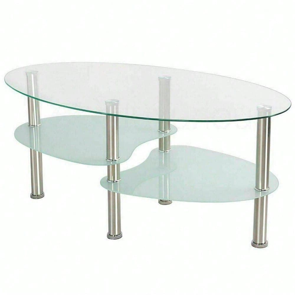 Tavolino da caffè in vetro a 3 ripiani. Tavolino moderno con spazio contenitore. Tavolino per soggiorno, balcone, terrazza, giardino, ufficio