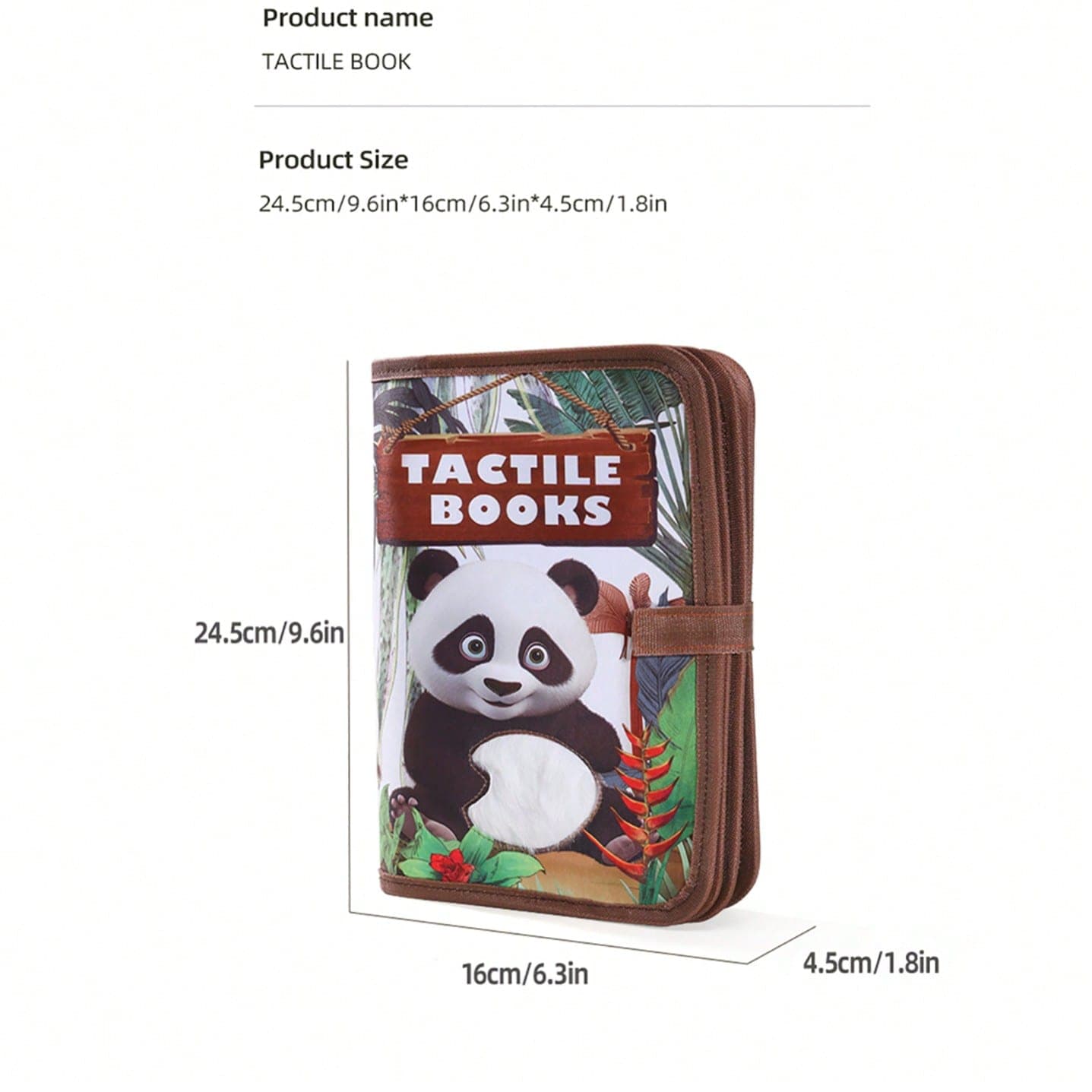 1 pezzo Libro tattile realistico con animali, libro in tessuto antistrappo con panda cartoni animati, libro illustrato educativo per la cognizione,