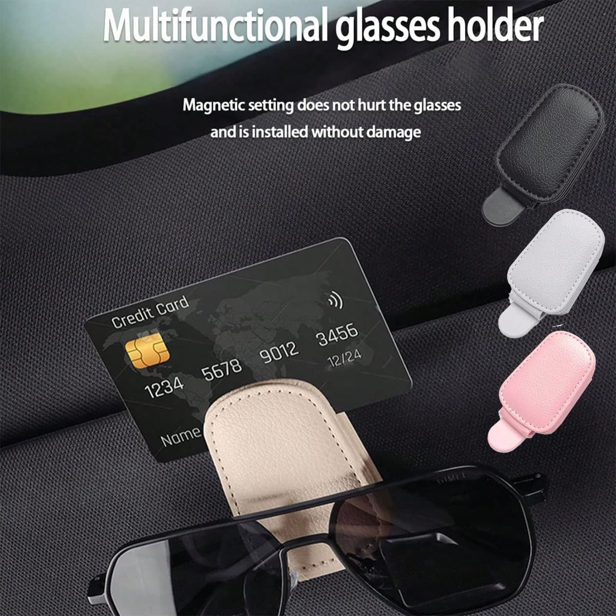 molletta universale per occhiali per auto, realizzata in pelle PU, supporto magnetico per occhiali, rastrelliera per appendere e riporre gli occhiali,