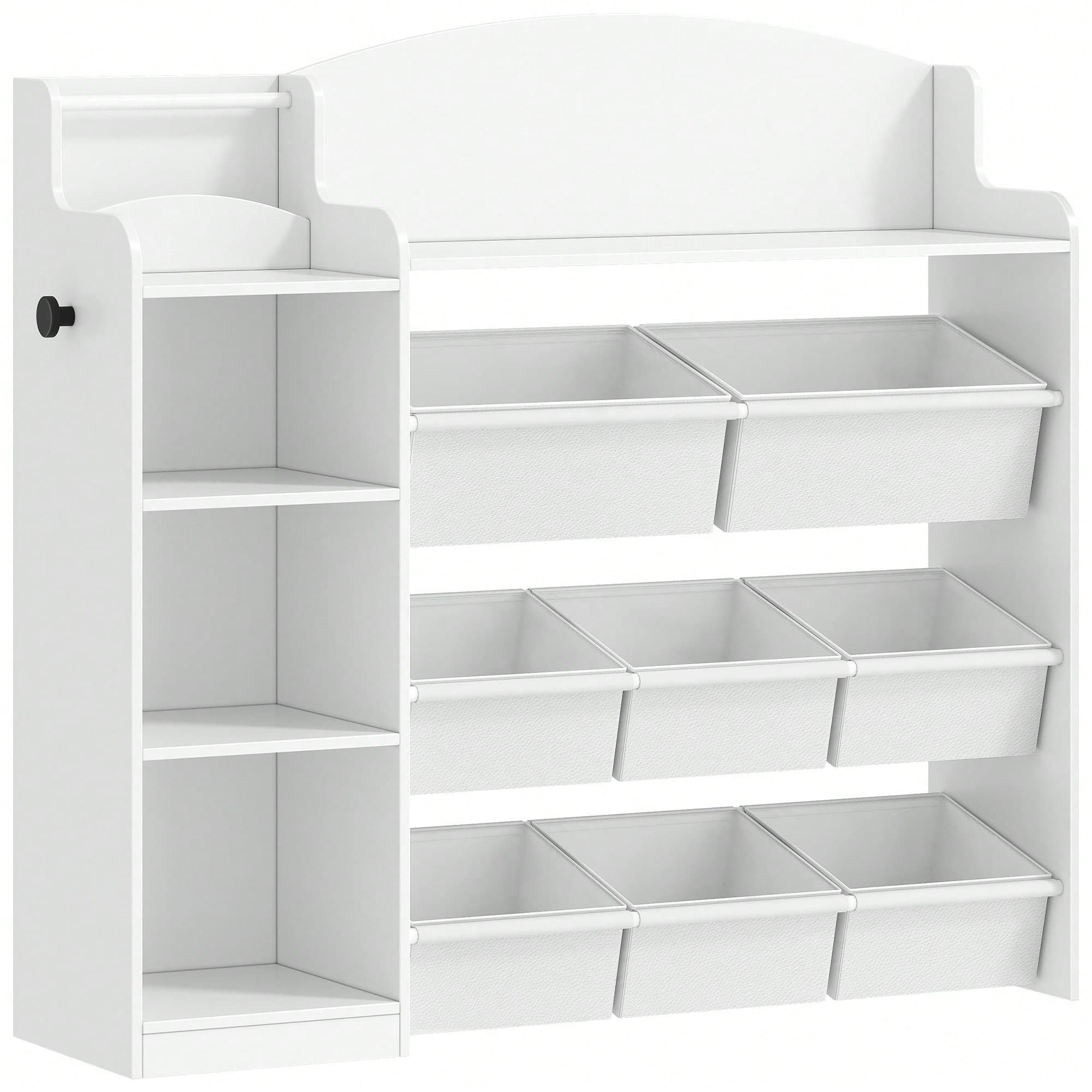 Libreria per Bambini, Scaffale Portagiochi Bambini con 8 Contenitori, Libreria in Legno, Adatta per Cameretta, Soggiorno, Studio, 30 x 110 x 104 cm,