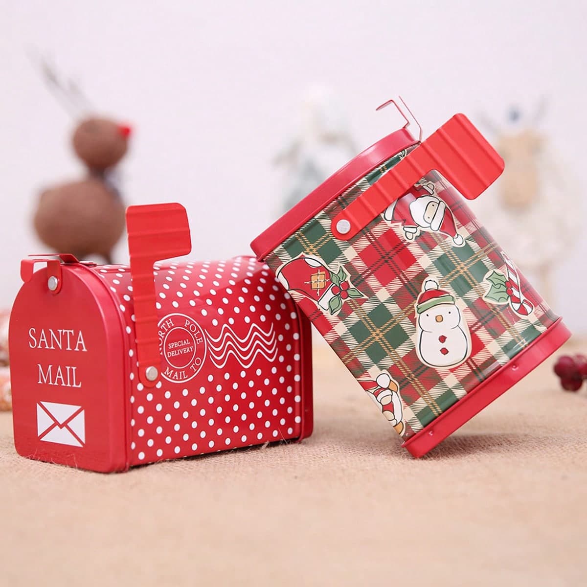 1 pezzo Scatola di latta decorativa a forma di cassetta postale, adatta per decorazione cucina, decorazione natalizia, barattolo biscotti in metallo,