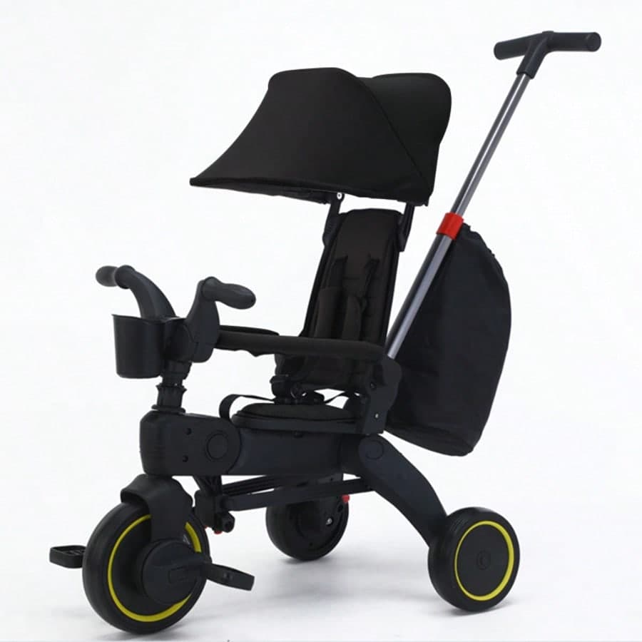 Triciclo pieghevole PANGDUBE con barra di spinta | Passeggino leggero da jogging (6,8 kg) e bici senza pedali 2 in 1 | Manubrio regolabile, capottina