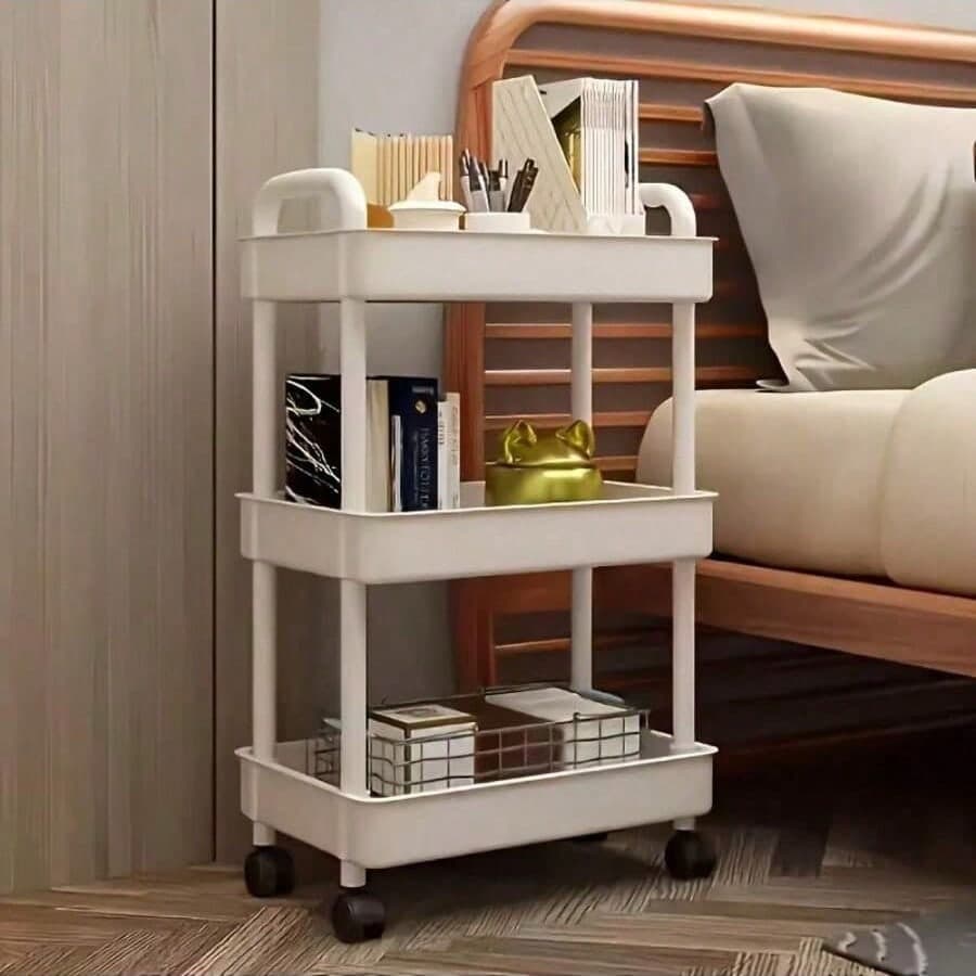Carrello di stoccaggio a 5/4/3 ripiani - Facile da spostare, adatto per cucina, bagno, camera da letto - Scatola di stoccaggio bianca e nera, adatta