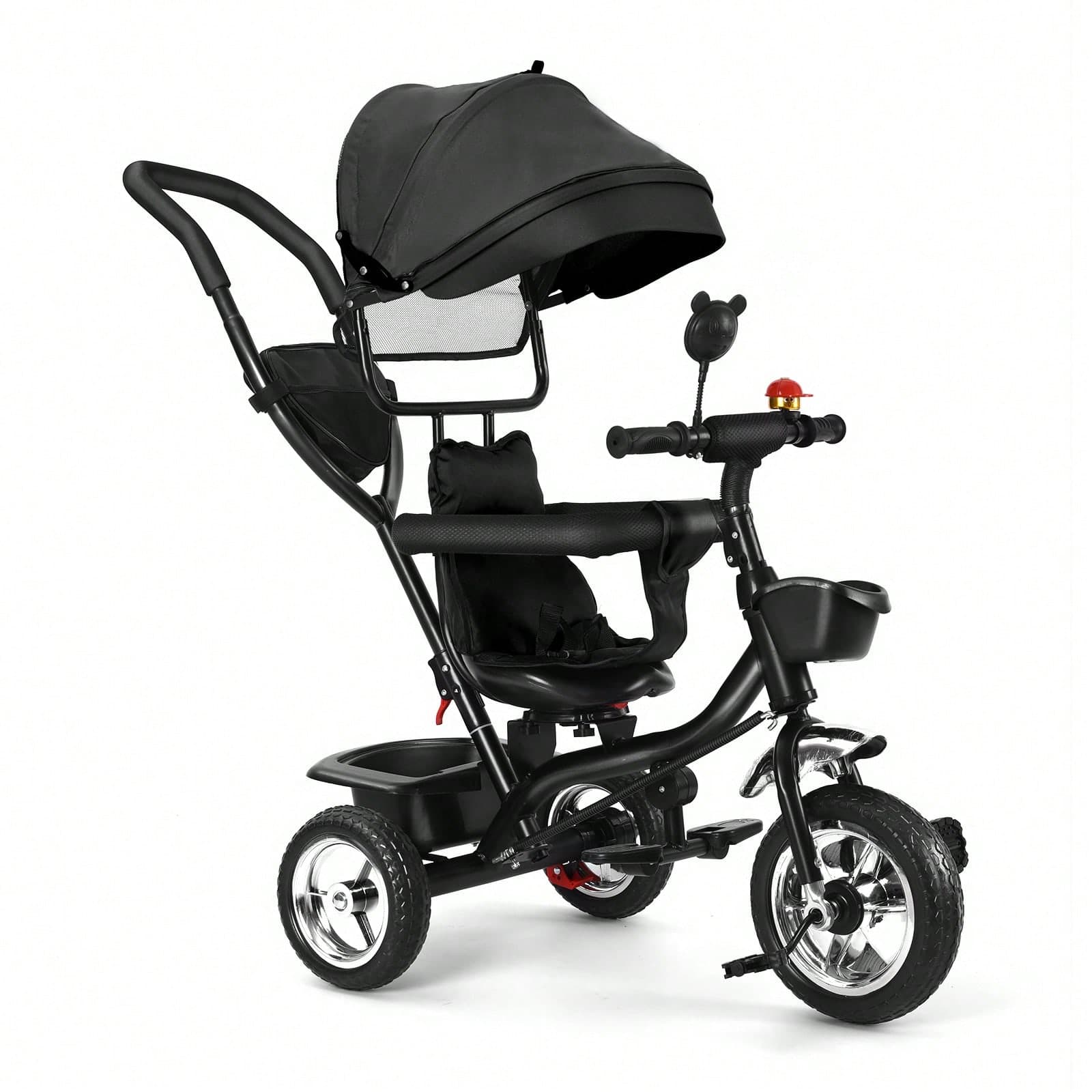 Triciclo e passeggino multifunzionale da 9 mesi a 5 anni fino a 25 kg Ruote grandi in PU, seduta girevole a 360°, montaggio senza attrezzi