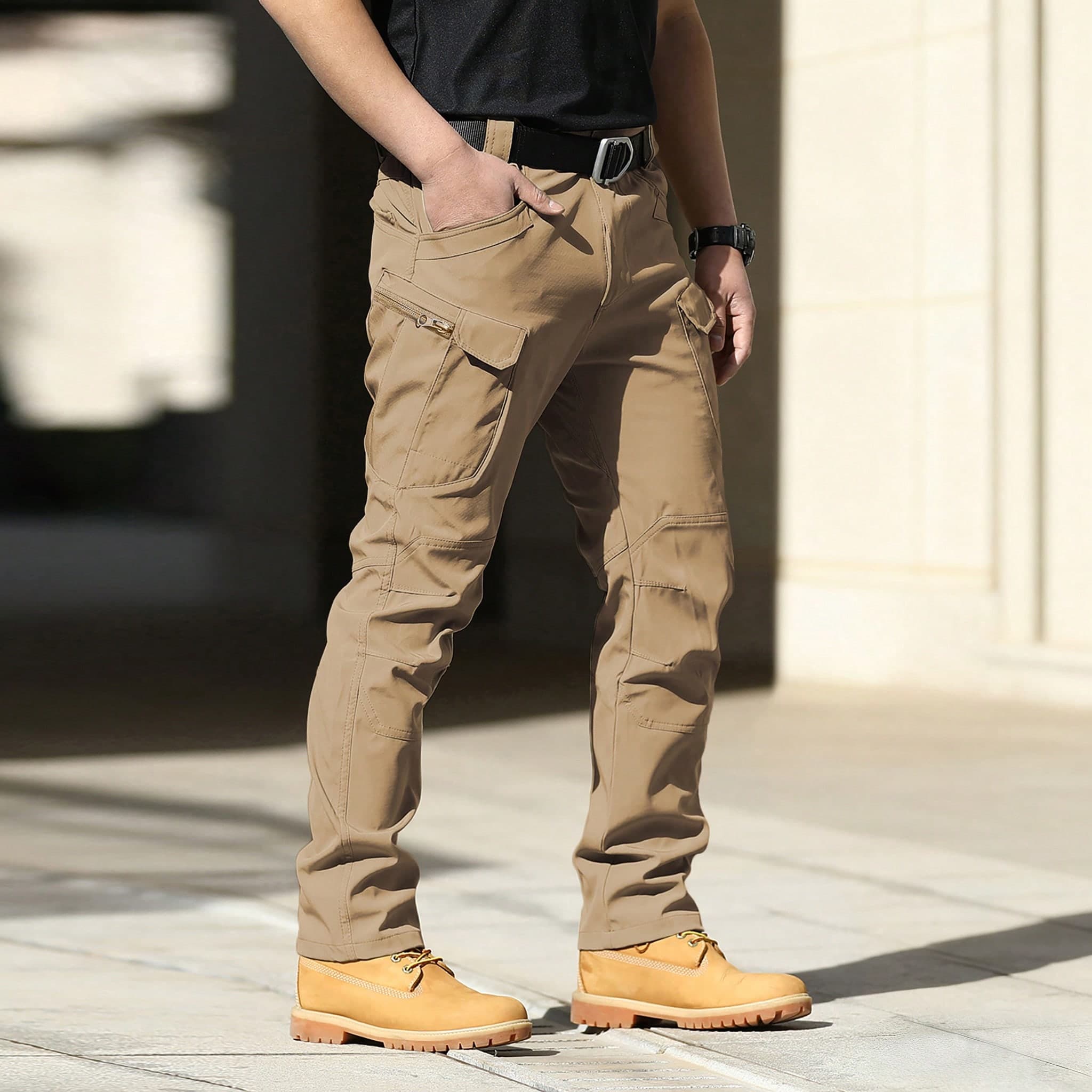 Pantaloni da trekking da uomo, pantaloni cargo tattici leggeri in softshell IX7 con tasche multiple, pantaloni da combattimento senza cintura,