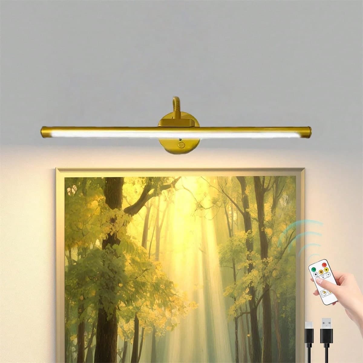 1 pezzo Luce da quadro dimmerabile e ricaricabile con telecomando, luce da parete con timer e memoria, 3 temperature di colore, lampada con display