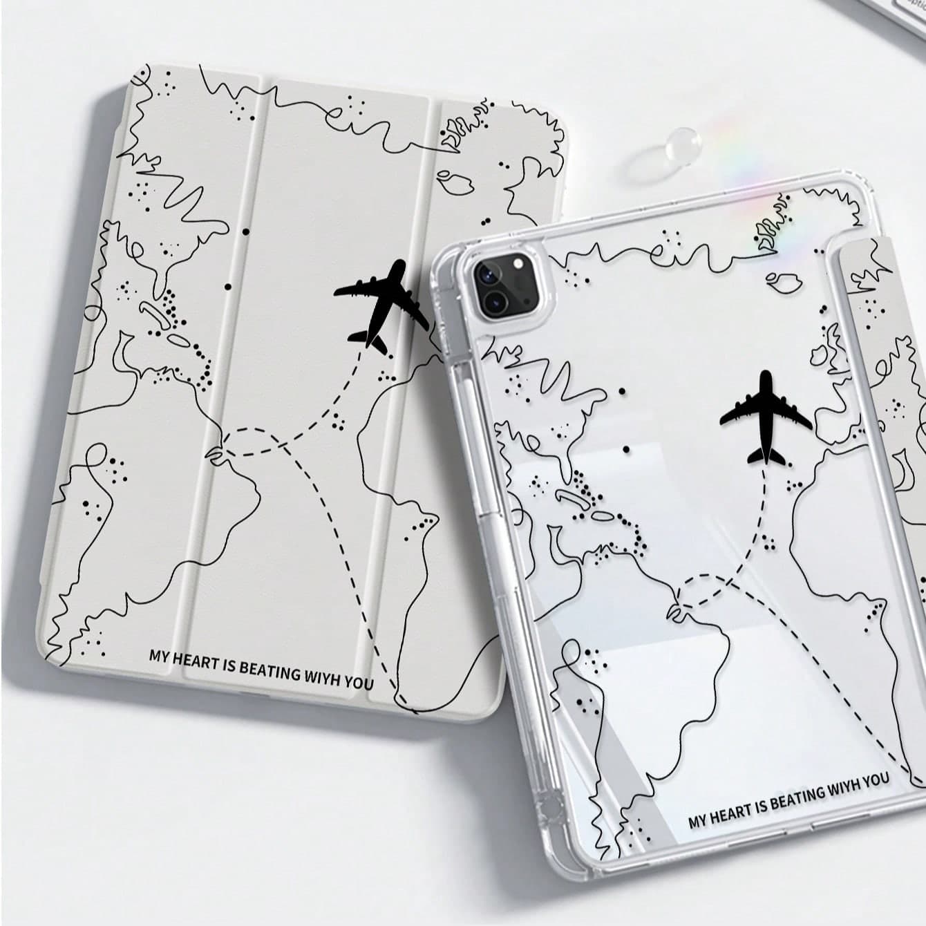 Elementi di aeroplano, custodia posteriore in acrilico trasparente e resistente agli urti, con adorabile disegno a linee di cartone animato di