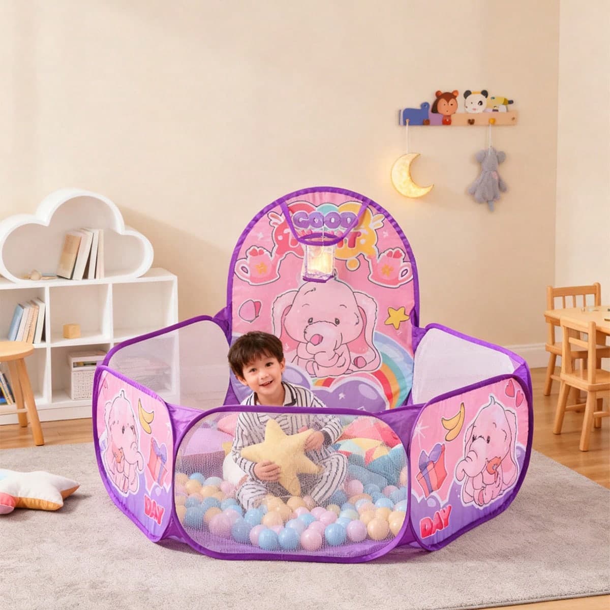 Tenda da gioco per bambini - Casetta da gioco per interni/esterni, facile da piegare, adatta per feste di compleanno, decorazione a tema elefante