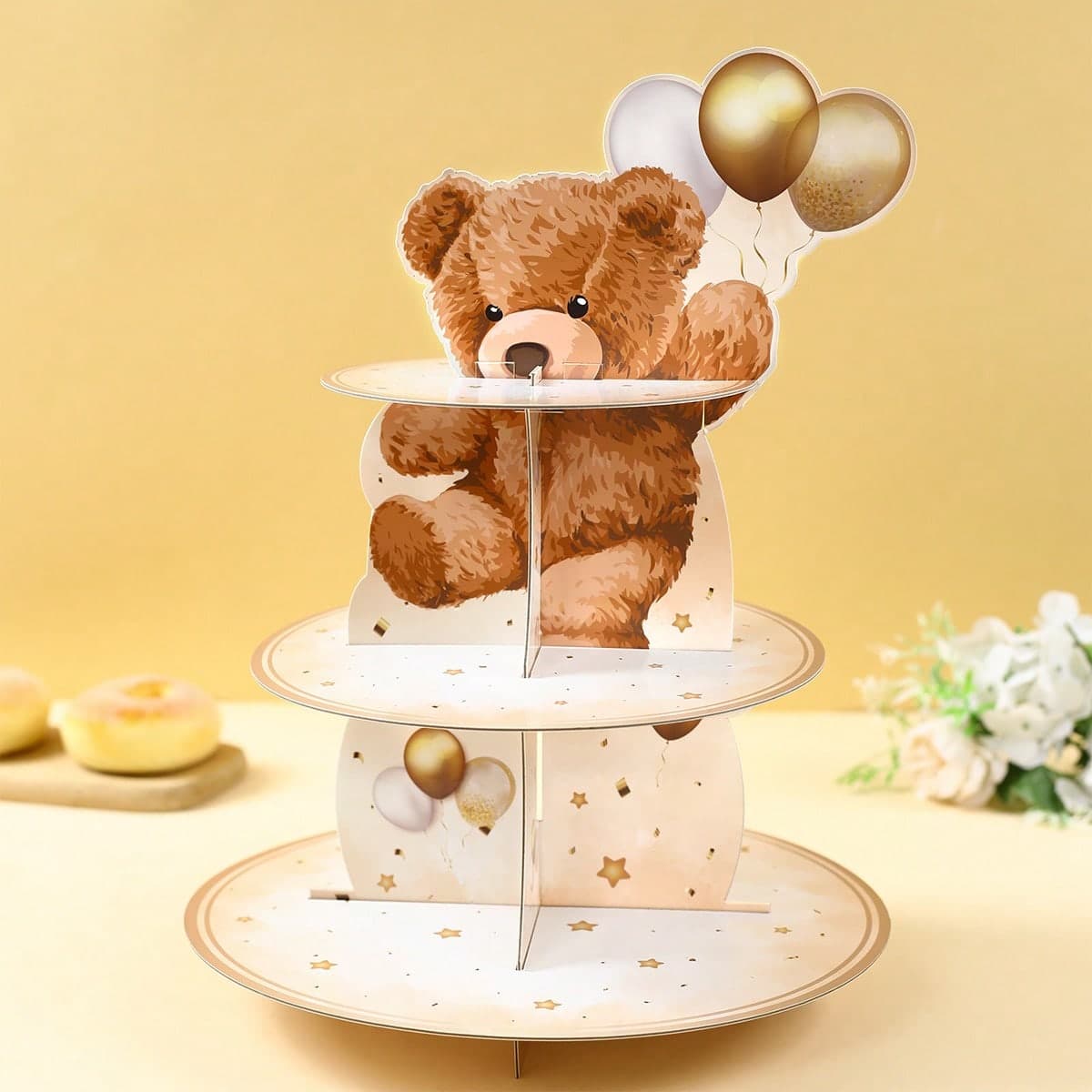 1 Set Supporto per Cupcake con Orsetto Palloncino, Supporto per Torta di Festa dell'Orsetto, Supporto per Cupcake per festa di nascità, Supporto per