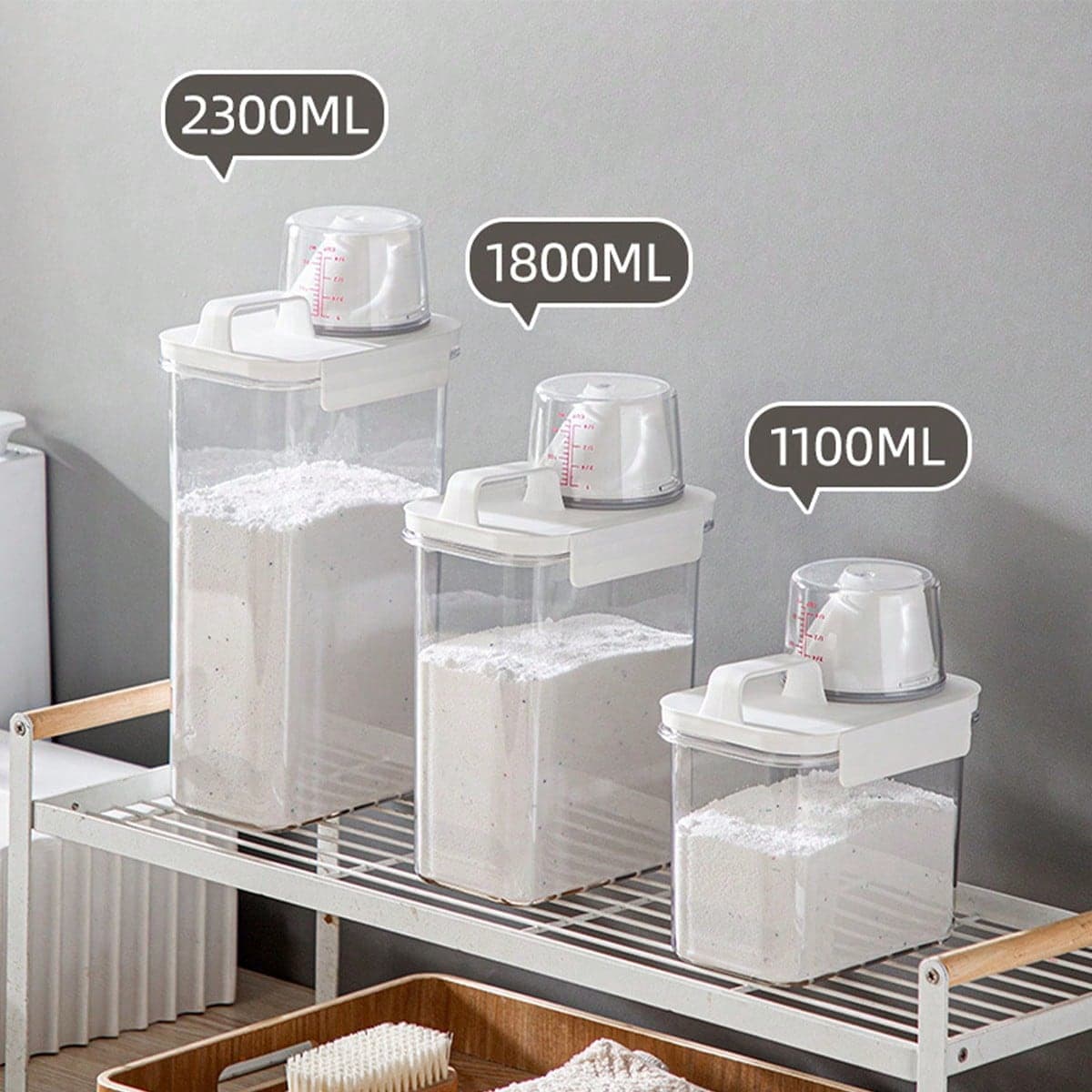 1 pezzo Dispenser per detersivo in plastica con coperchio - a tenuta stagna, 1100ml/1800ml/2300ml, contenitore sigillato per polvere e sapone liquido