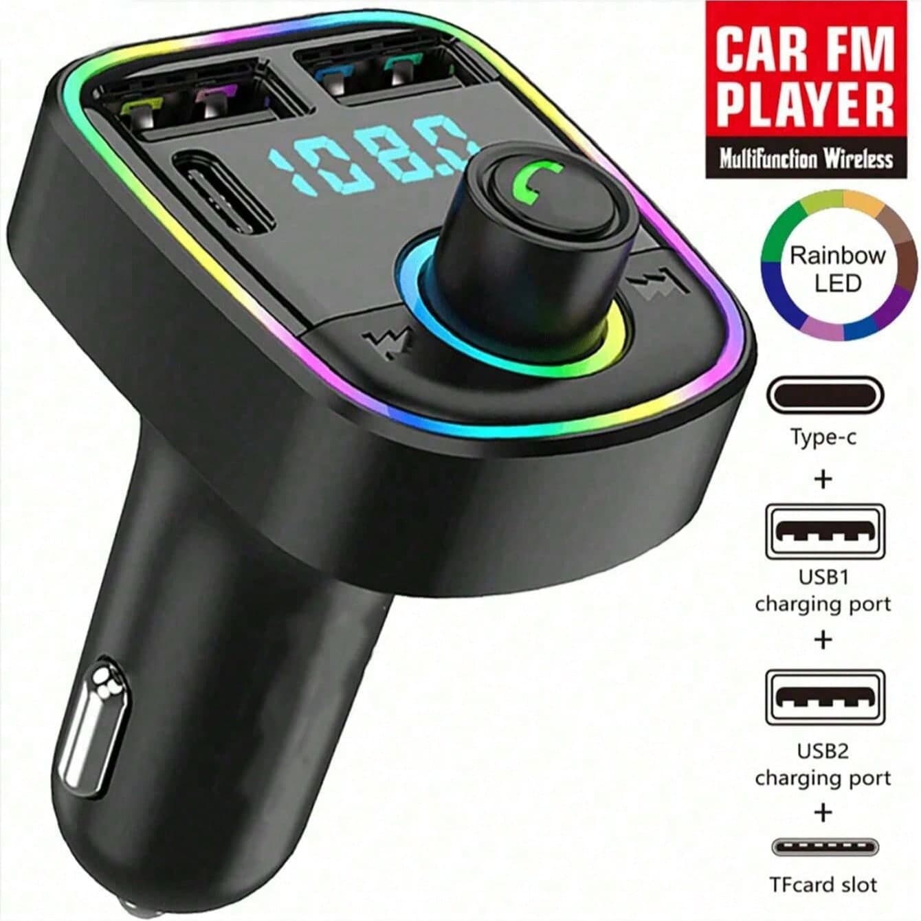 Nuovo trasmettitore radio FM senza fili Bluetooth 5.3 mani libere per auto, ricevitore, lettore MP3, 2 USB + kit di ricarica PD, adattatore Bluetooth