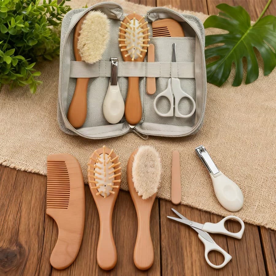 Set di cura per neonati personalizzato, set di spazzole per capelli in legno, regalo commemorativo per neonati, il set di cura per neonati include
