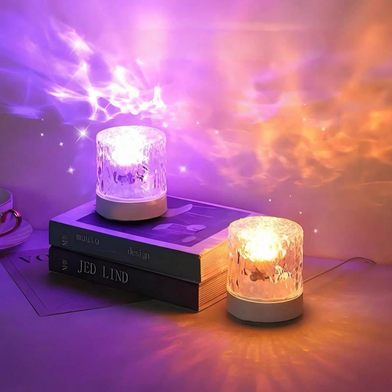 1 pezzo Lampada da proiezione cilindrica, luce natalizia, con effetto dinamico di onde d'acqua rotanti, alimentata a USB, 16 colori con telecomando,