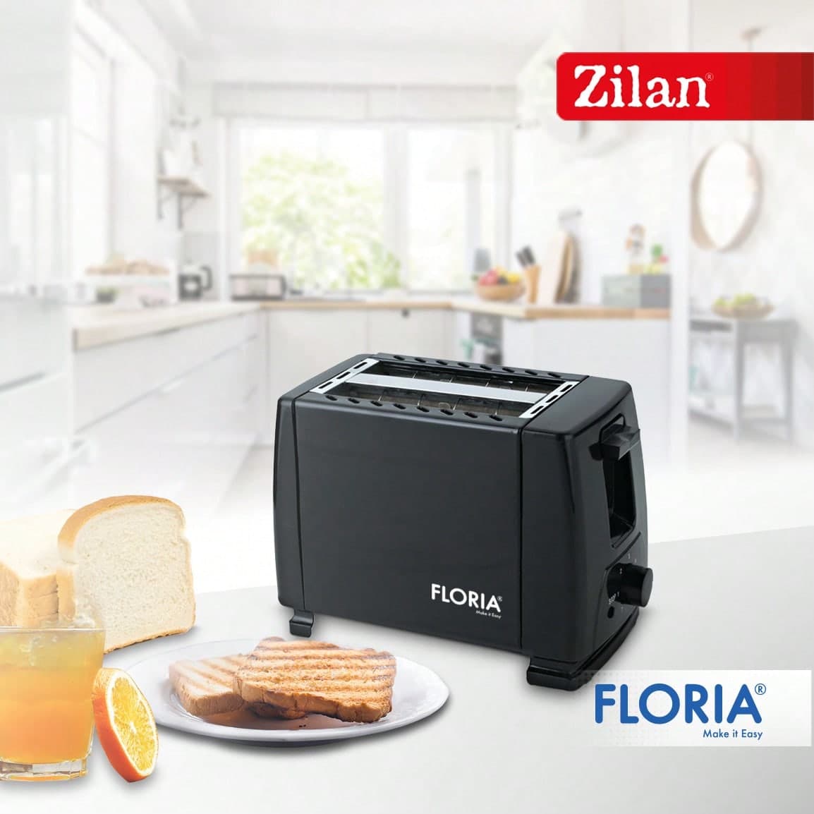 Tostapane Floria ZLN1826 Nero, 700W, Controllo della Temperatura a 7 Livelli, Con Pulsante di Arresto