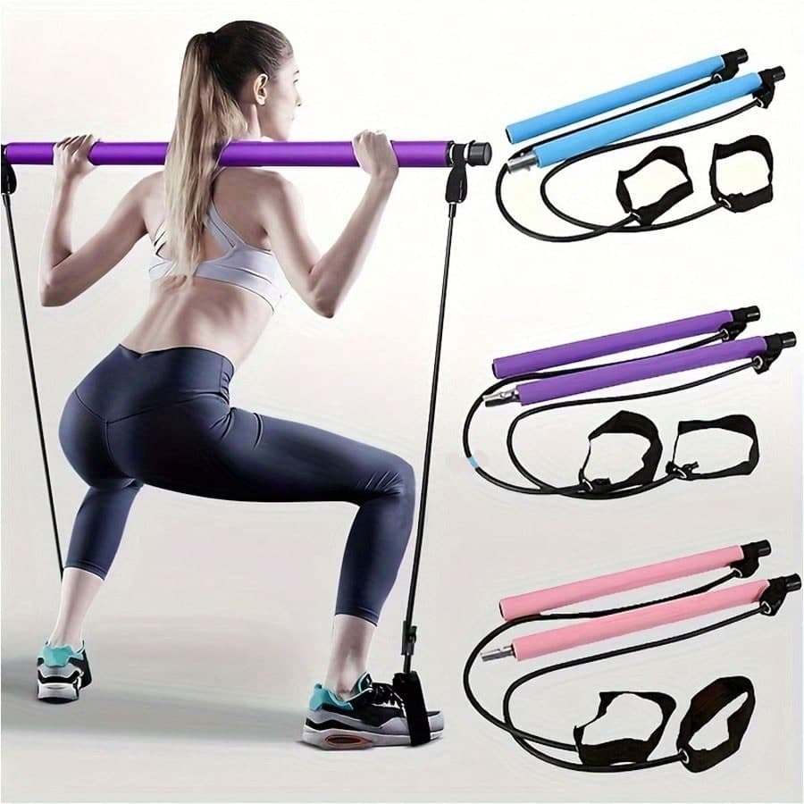Set Pilates Bar, design alla moda con fasce di resistenza colorate - Attrezzatura fitness in acciaio inossidabile per donne, ideale per palestra