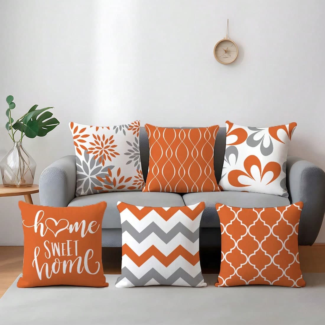 6 pezzi Federe per cuscini minimaliste arancioni geometriche "casa Sweet", in morbido velluto pesca, monofacciali, dimensioni 45*45/50*50/40*40CM, per