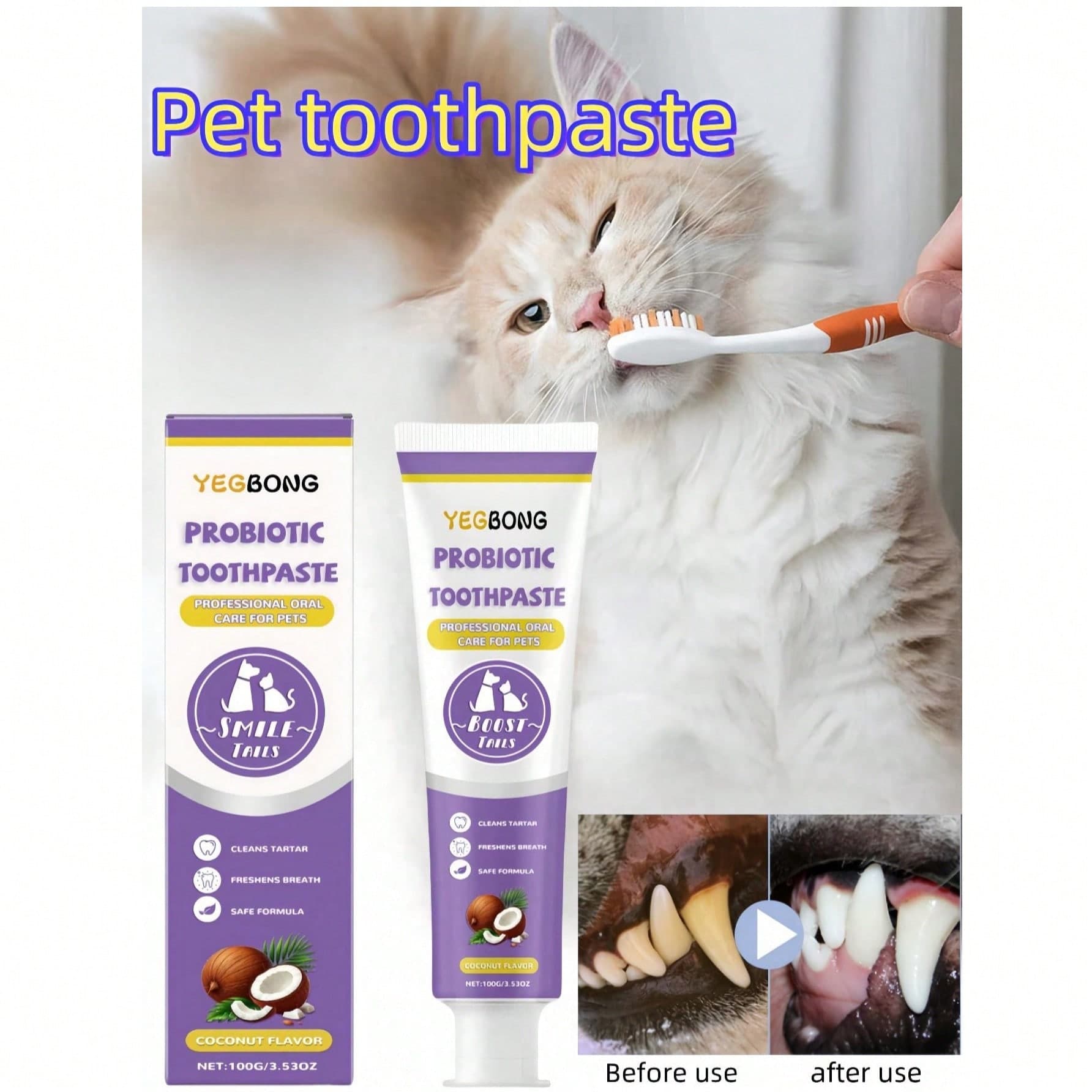 1/3 Confezione di dentifricio per animali domestici, pulisce i denti degli animali, rimuove macchie, tartaro e alito cattivo, rinfresca l'alito,