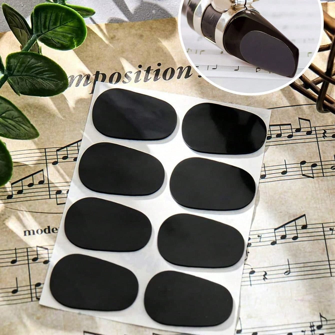8/16 pezzi Cuscinetti da 0,8 mm per bocchino, di colore nero, per sassofono alto e tenore, patch adesive per bocchino di clarinetto, patch ovali forti