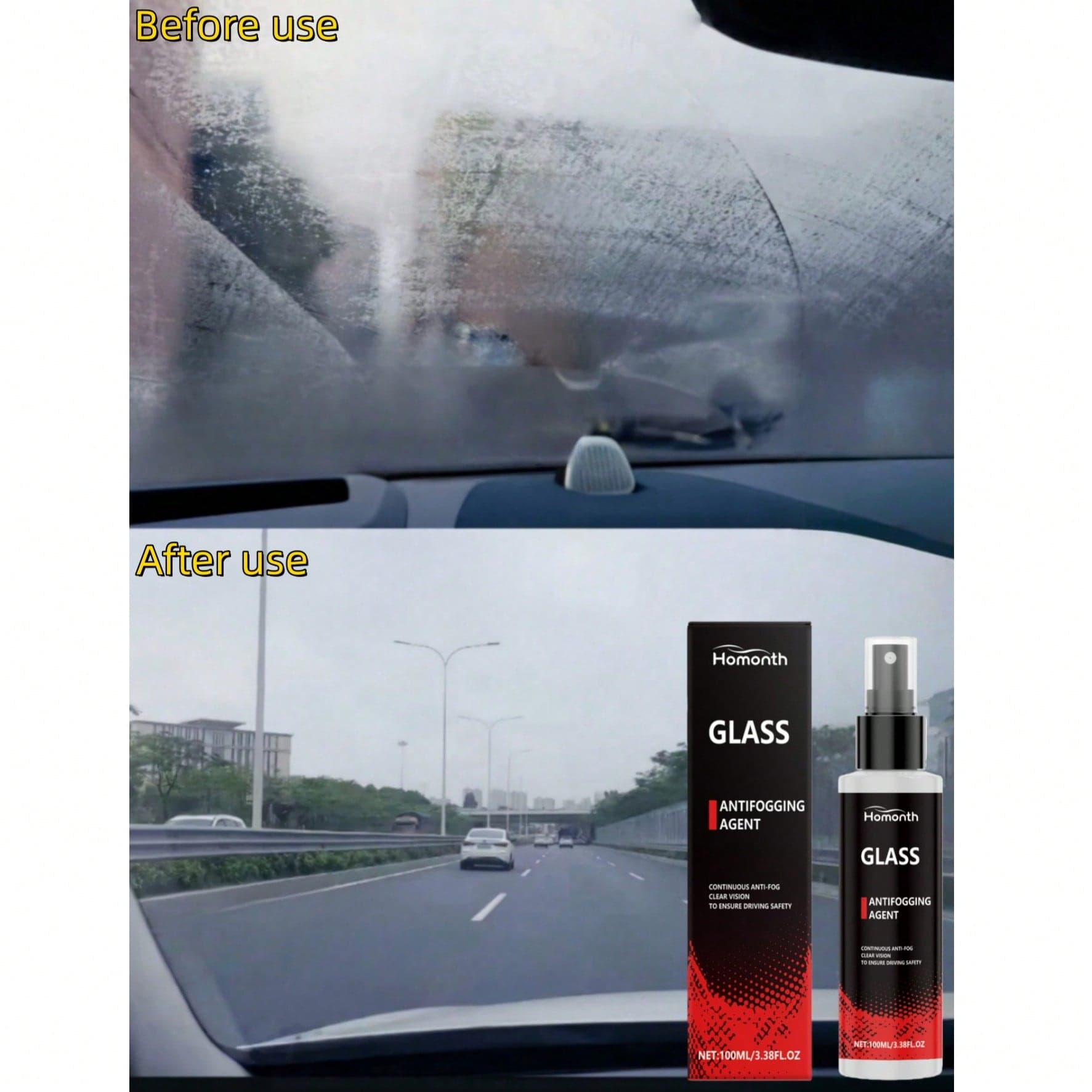 Spray anti-appannamento per vetri auto, migliora la visibilità durante la guida sotto la pioggia, protegge i finestrini, rimuove lo sporco e previene