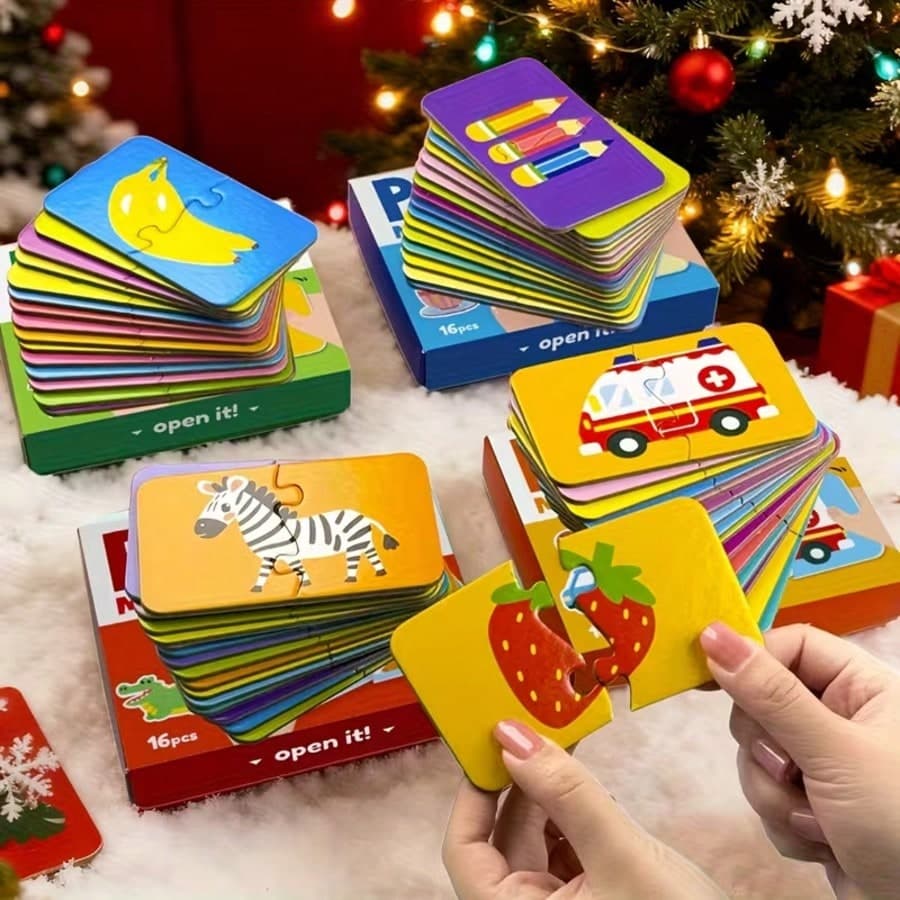 16 pezzi Puzzle a tema animali - Puzzle colorati da abbinare, adatti per bambini e bambini in età prescolare, giocattolo educativo portatile per la