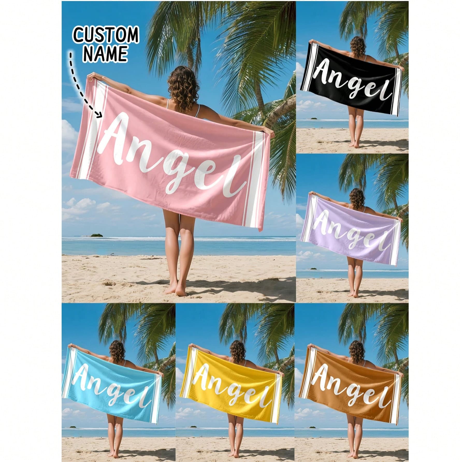 1 pezzo Asciugamano da spiaggia personalizzato, può essere stampato con il tuo nome. Ideale per l'uso in spiaggia, in piscina e durante le vacanze al