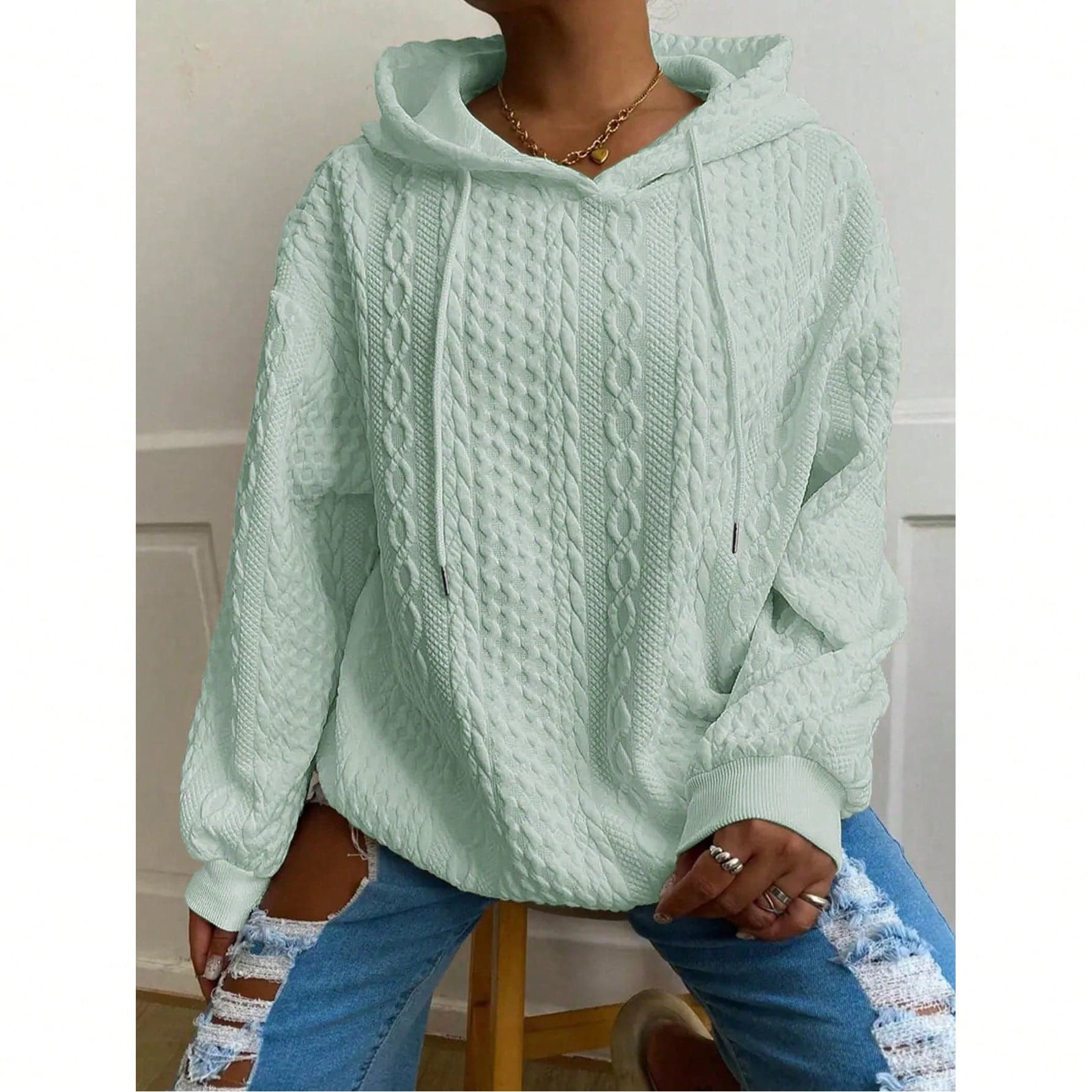 Felpa oversize da donna in maglia jacquard a tinta unita con maniche lunghe, casual, per la primavera