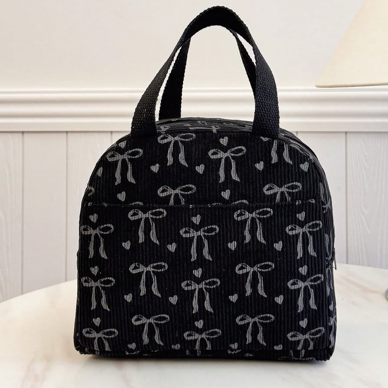 Borsa termica per il pranzo portatile per studenti, borsa termica per il pranzo con motivo a fiocco e cuore, borsa frigo per il pranzo impermeabile e