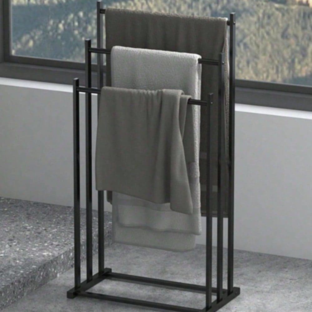 1 pezzo Portasciugamani a 3 ripiani moderno - Portasciugamani da terra resistente, per bagno e piscina, salvaspazio multifunzionale, adatto per