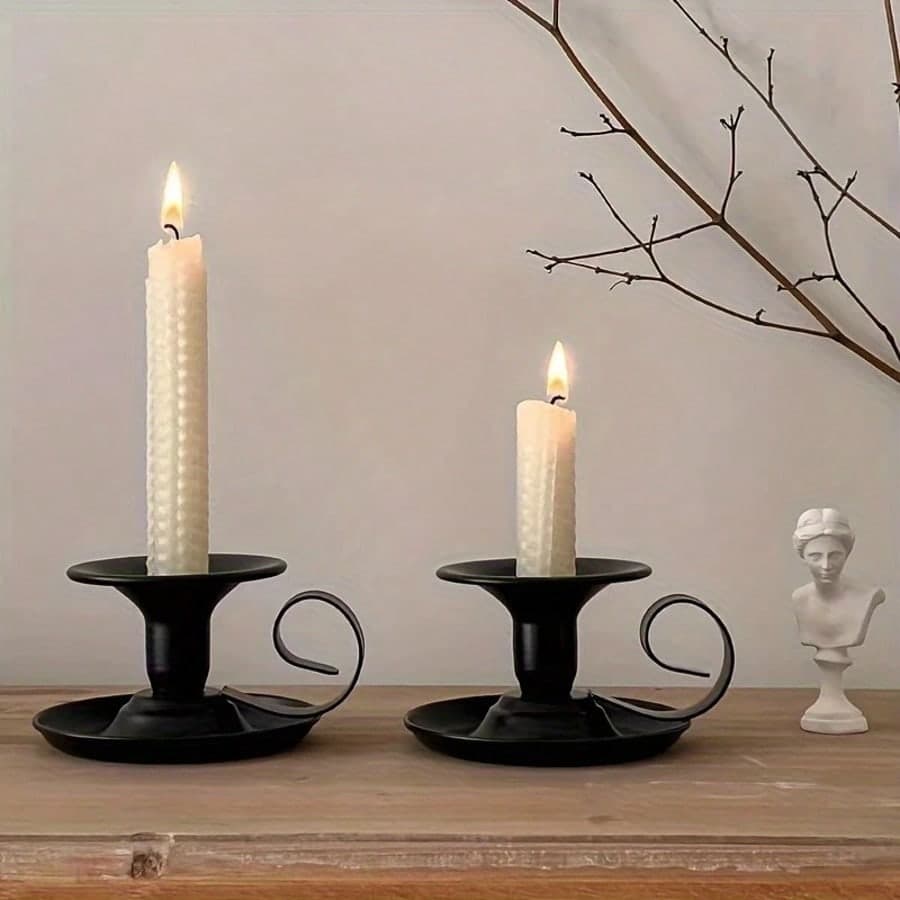 1/2/4 pezzi Eleganti Portacandele in Metallo Nero - Design Vintage a Tazza da Tè, Leggeri e Superficie Lucida, Ideali per Decorazione Domestica