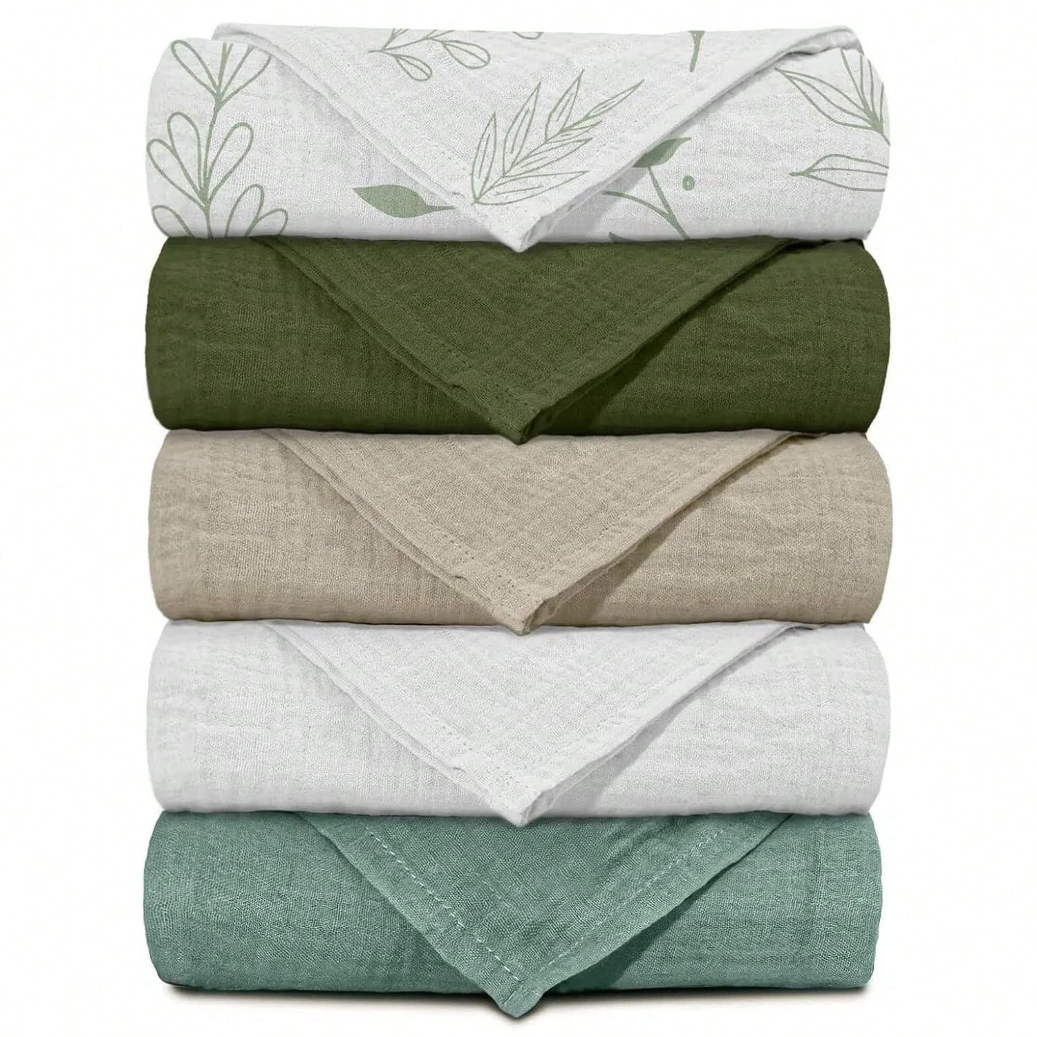 5 pezzi Copertine in mussola unisex per neonati, utilizzabili come panni per il rutto, bavaglini, coperte per passeggino, coperte per seggiolino auto,
